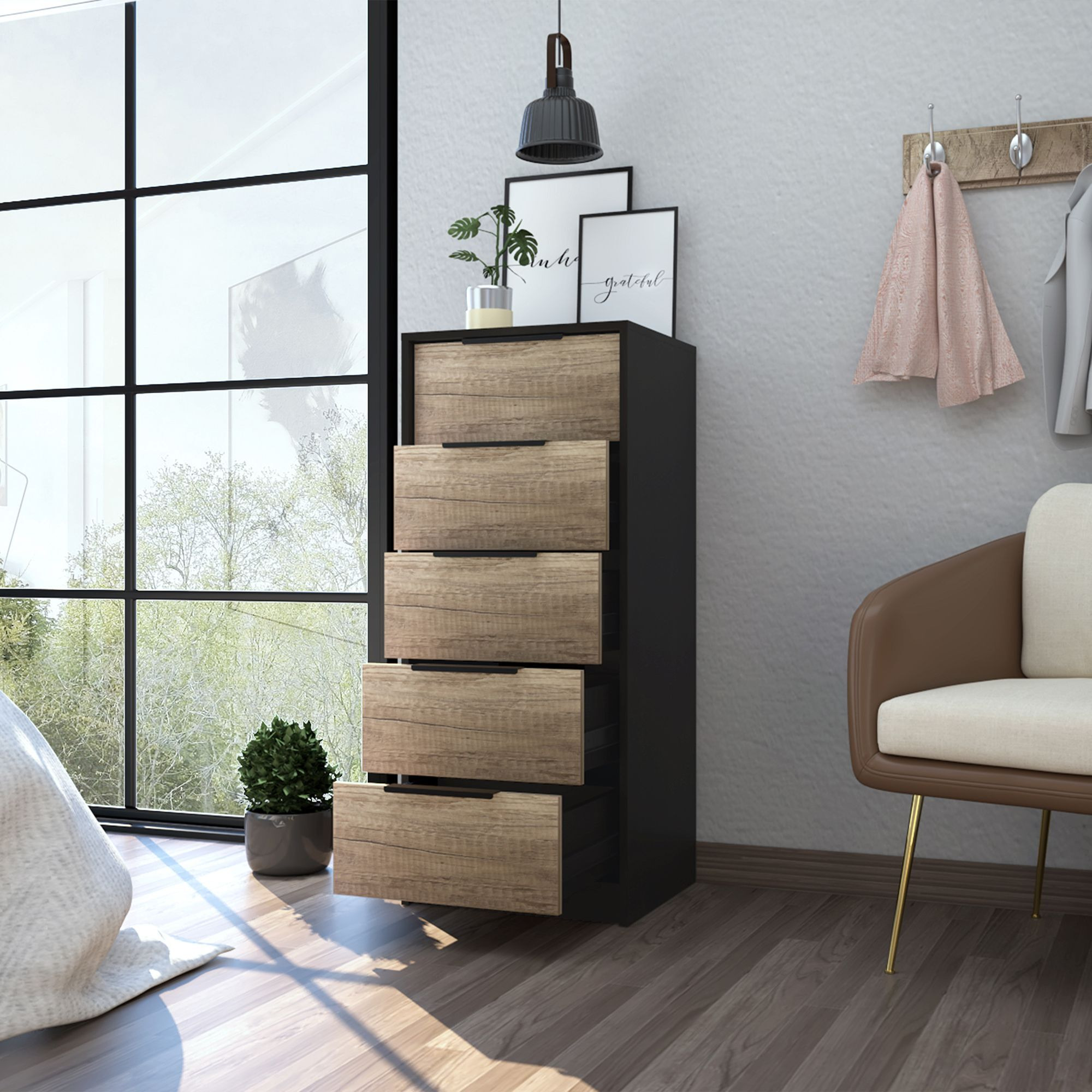 Cannon 5-Drawer Rectangle Dresser Black Wengue And Light Oak(D0102H5Qazt)