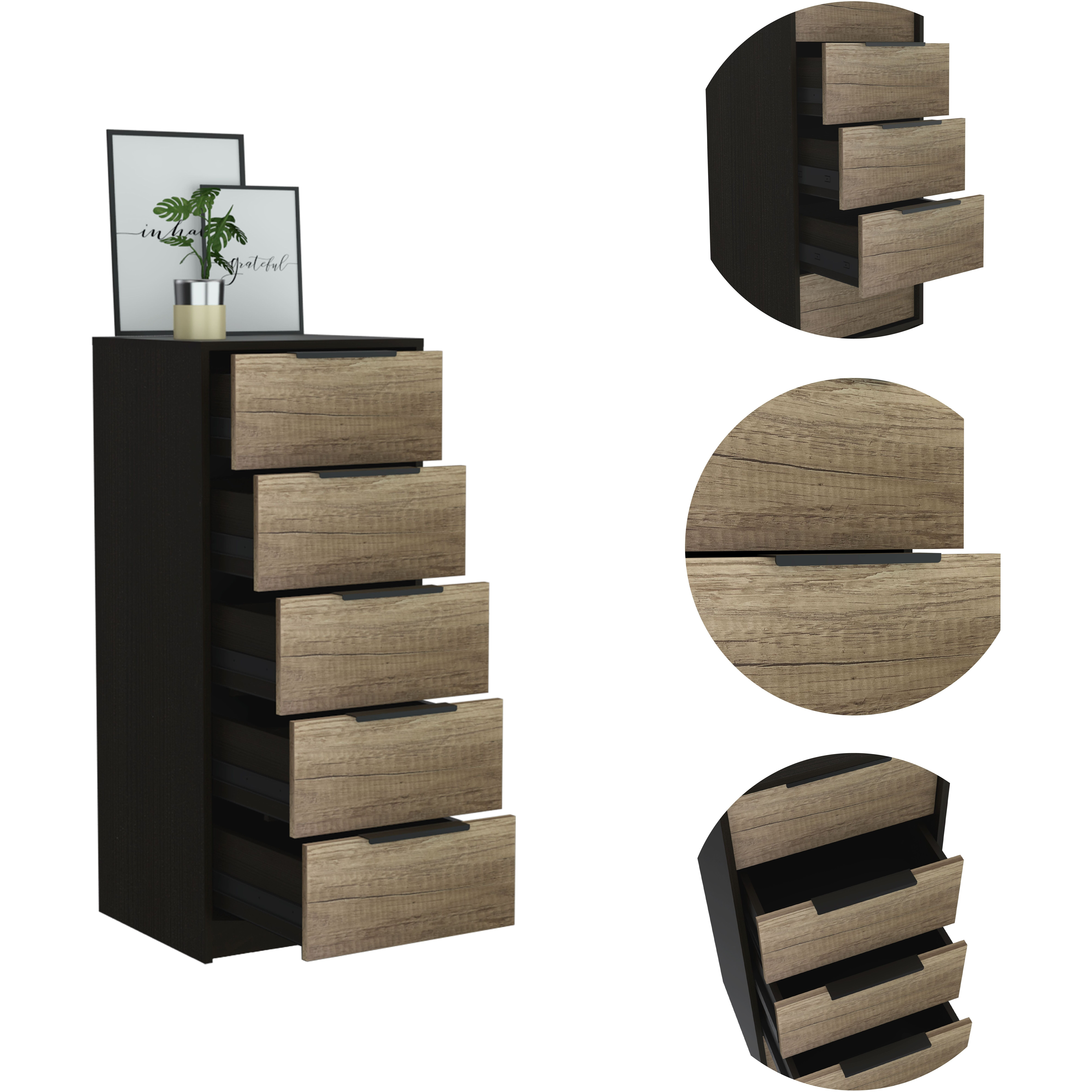Cannon 5-Drawer Rectangle Dresser Black Wengue And Light Oak(D0102H5Qazt)