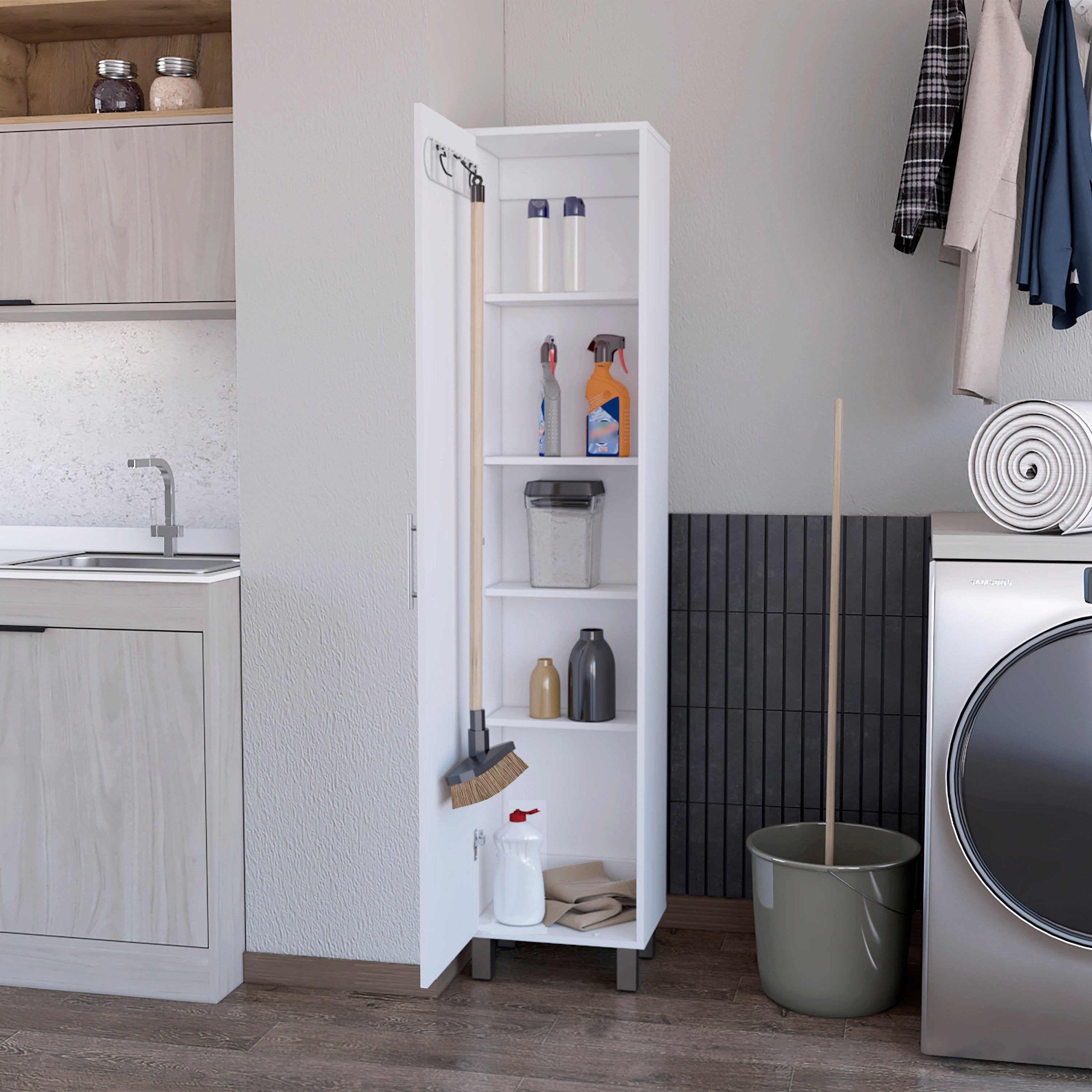 Andrews 1-Door 5-Shelf Tall Storage Cabinet White(D0102H5Qrg2)