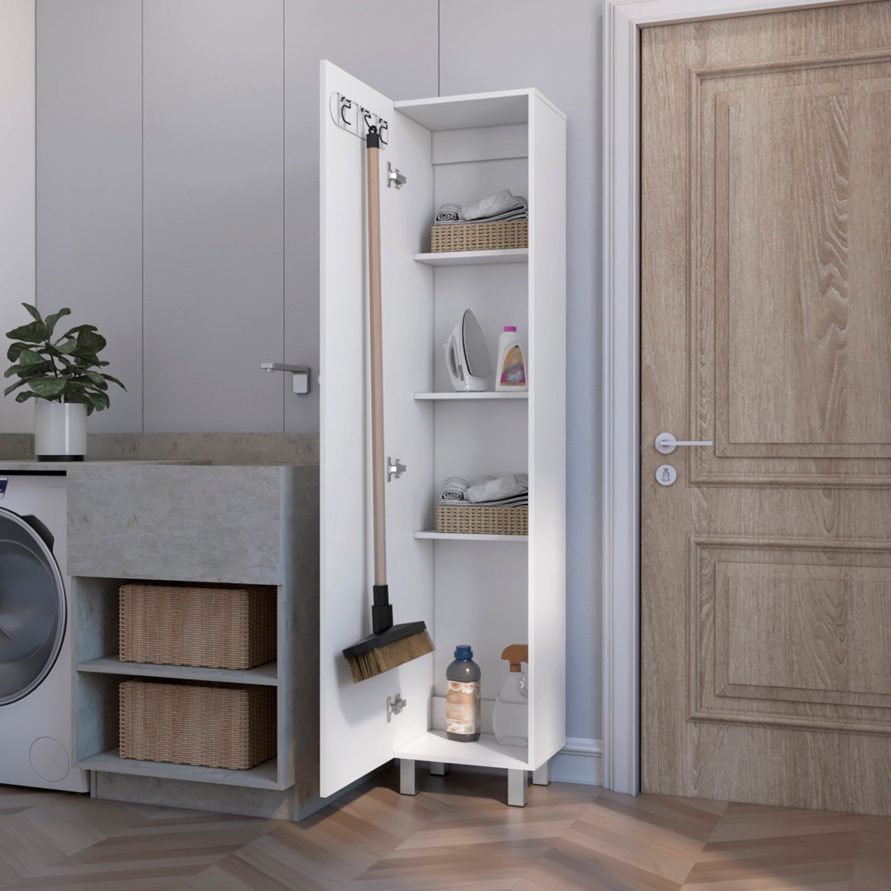Stephan 1-Door 4-Shelf Tall Storage Cabinet White(D0102H5Qigt)