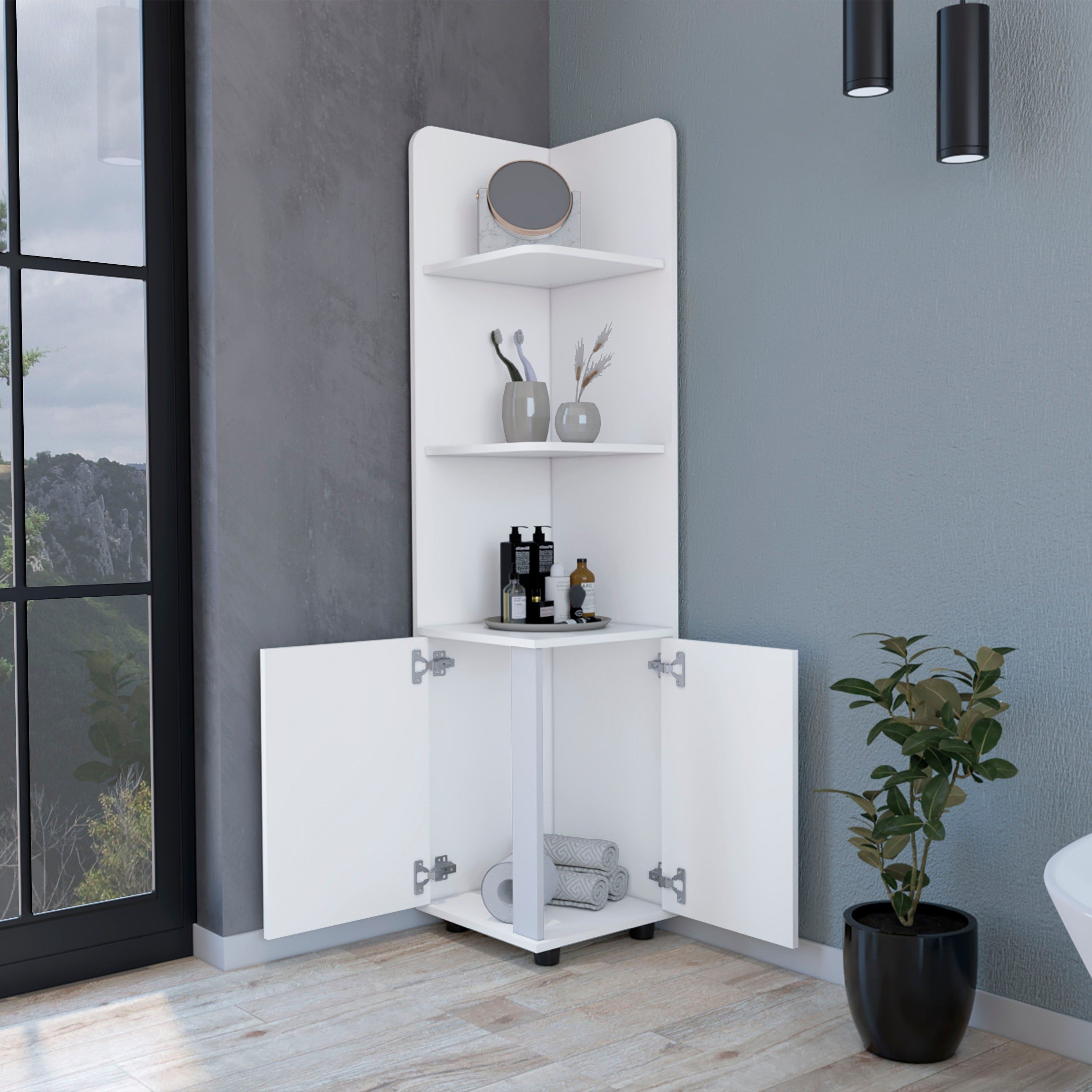 Klay 2-Door 4-Shelf Tall Storage Cabinet White(D0102H5Q278)