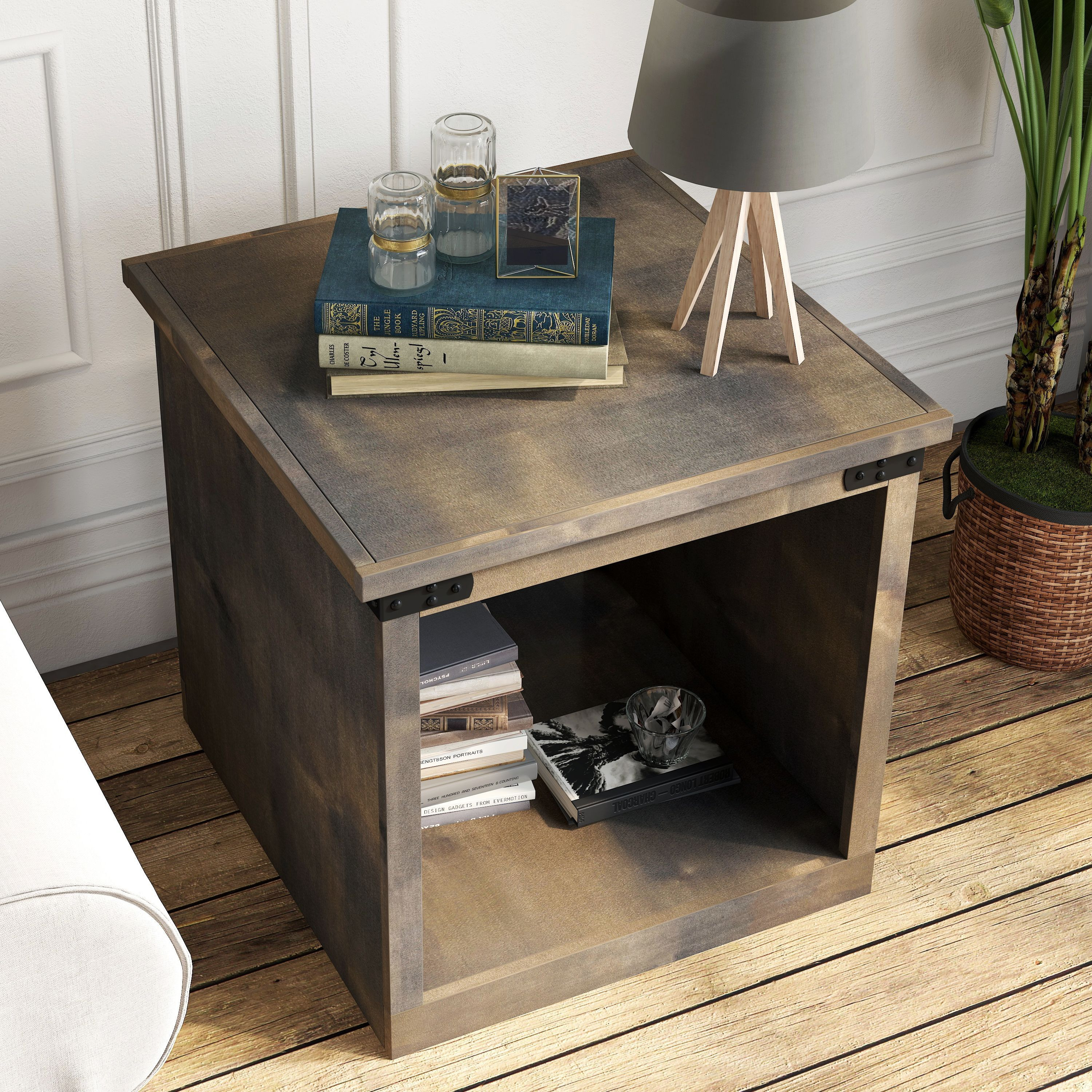Bridgevine Home 24 Fully Assembled Barnwood Solid Wood Side Table(D0102H5T4Kt)