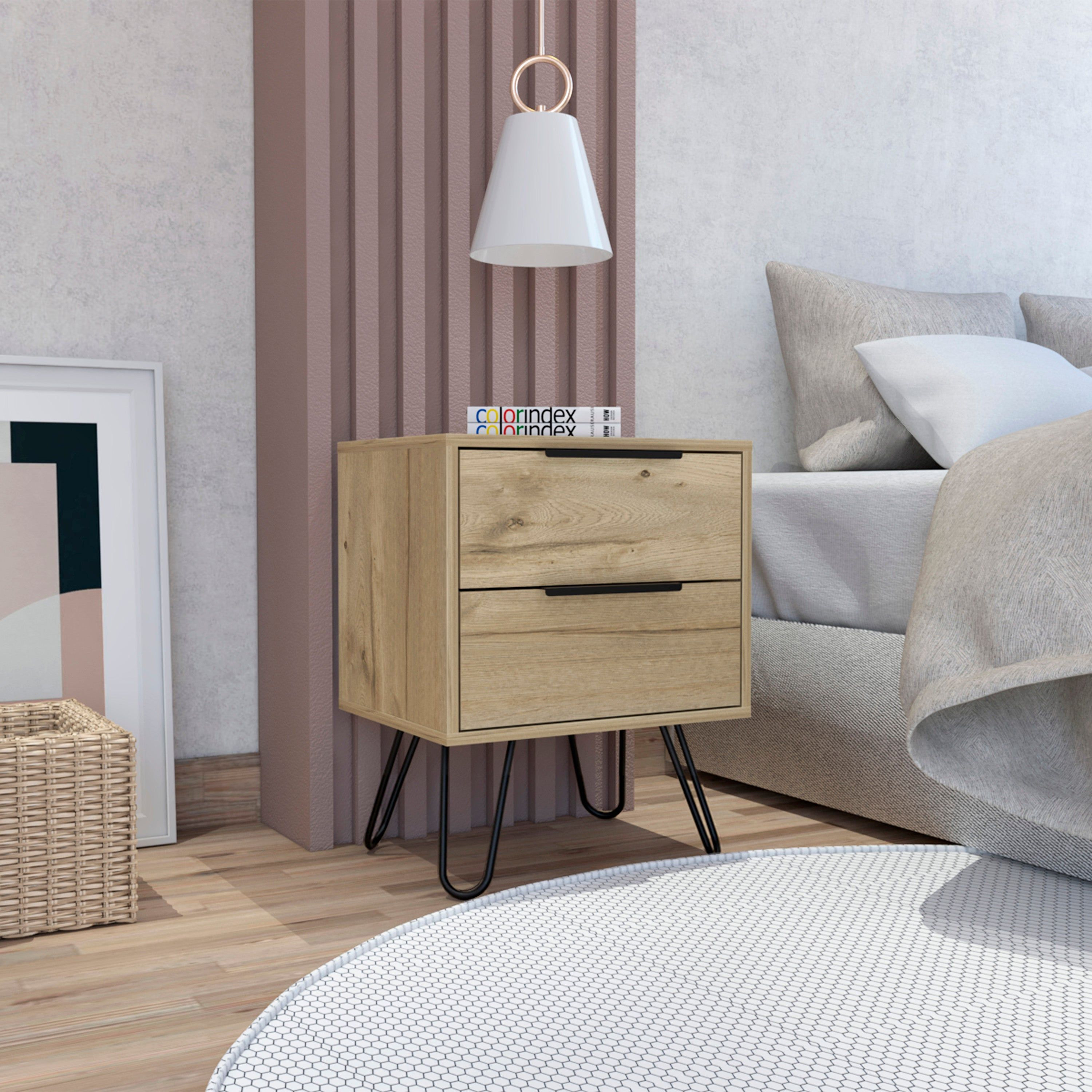 Nuvo 2 Nightstand Two Drawers Hairpin Legs(D0102H2Rlnu)