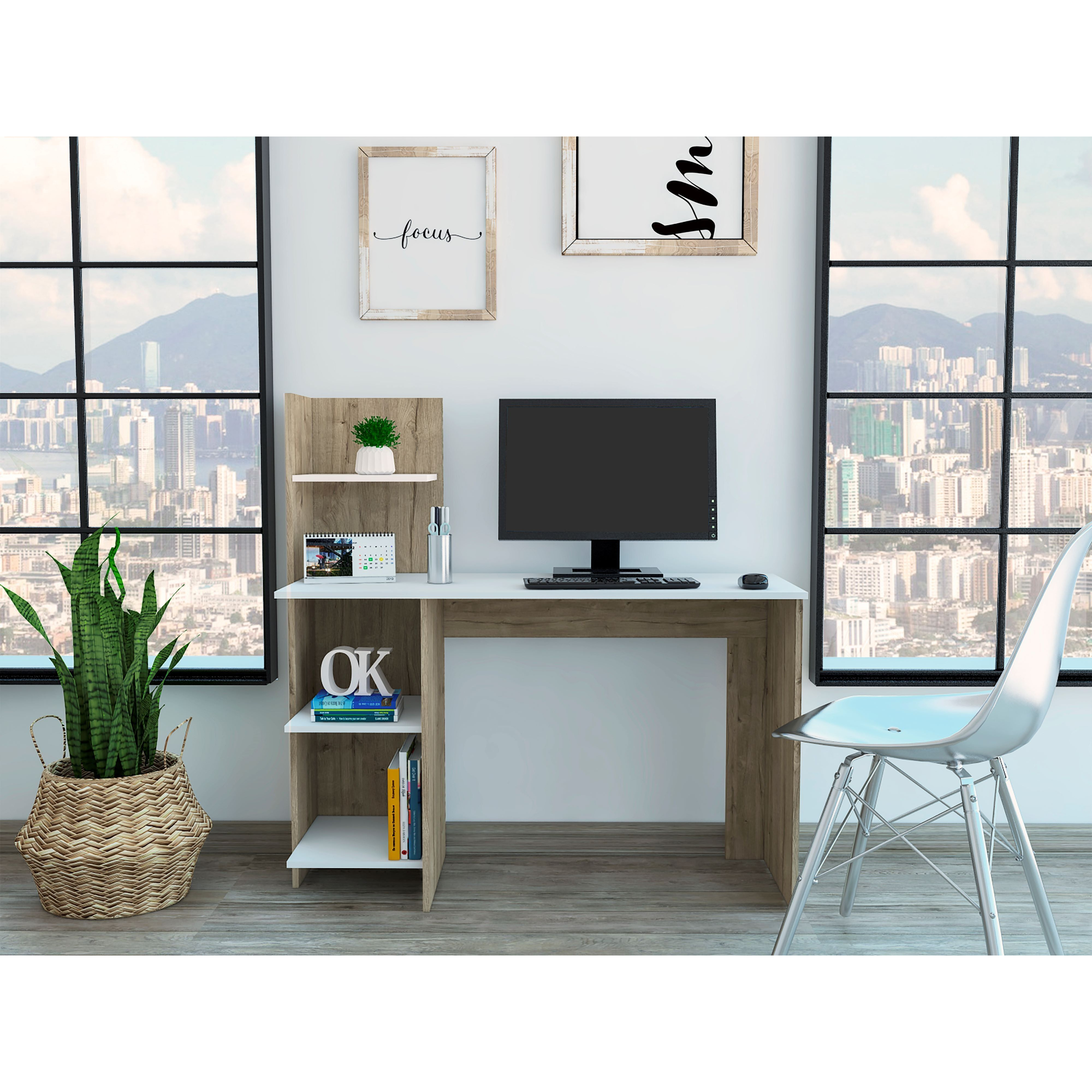 Tecoa Writing Desk Four Shelves(D0102H2R0Gy)