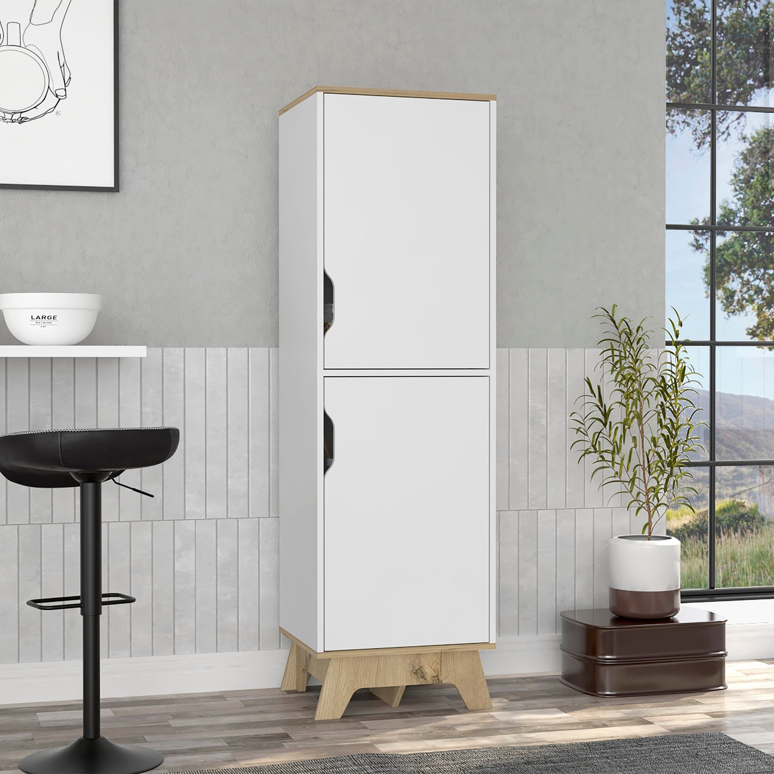 British Single Kitchen Pantry Four Storage Shelves Double Doors Cabinets(D0102H2Rl4A)