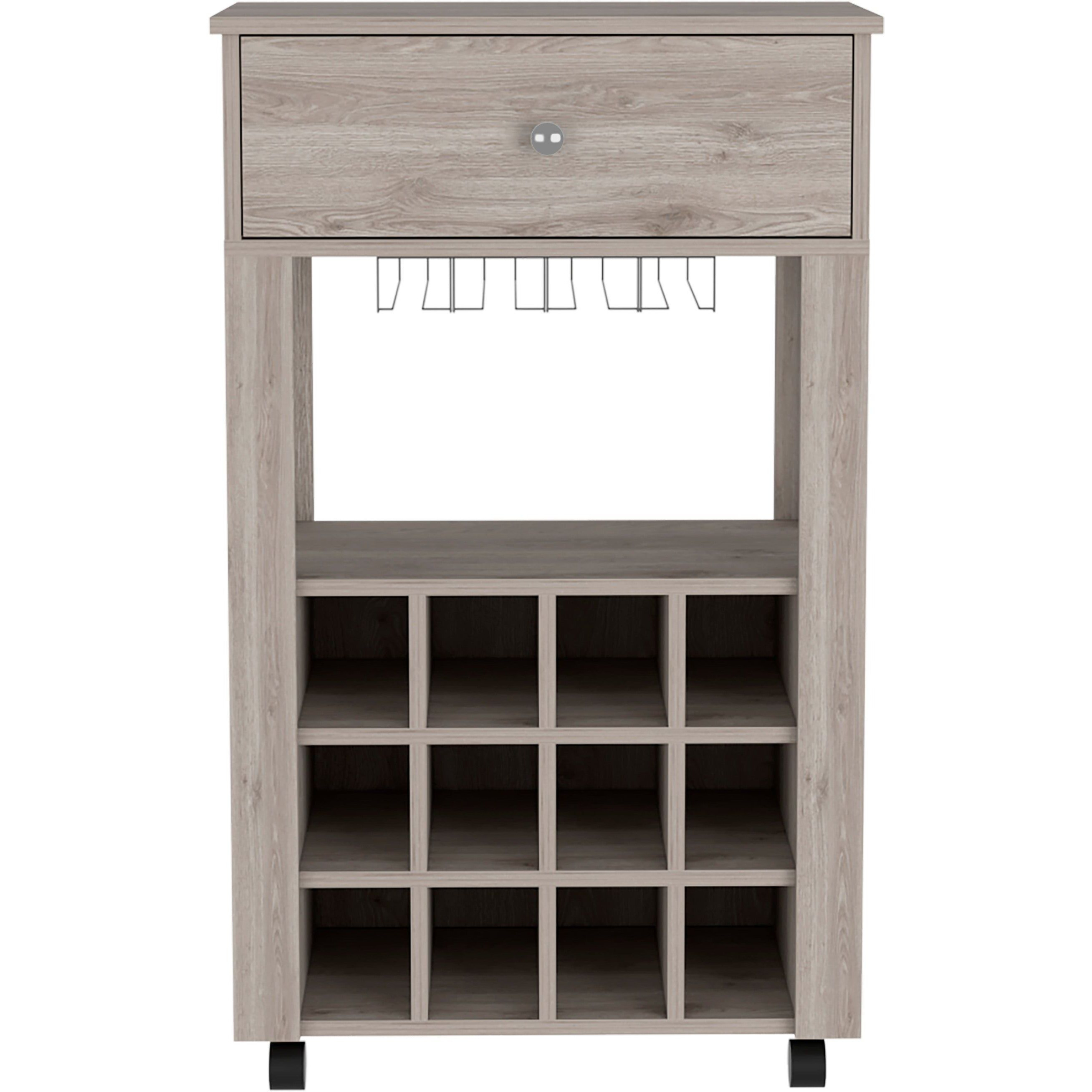 Ace Bar Cart Twelve Built-In Wine Rack Four Legs One Open Shelf(D0102H2R0I7)