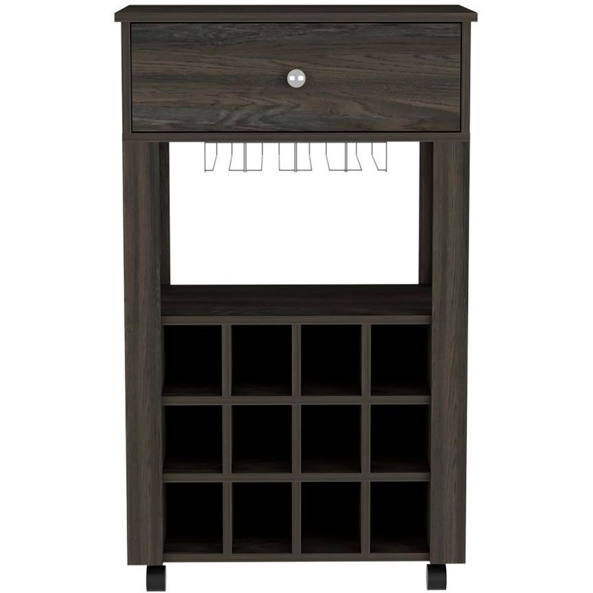 Ace Bar Cart Twelve Built-In Wine Rack Four Legs One Open Shelf(D0102H2R09V)