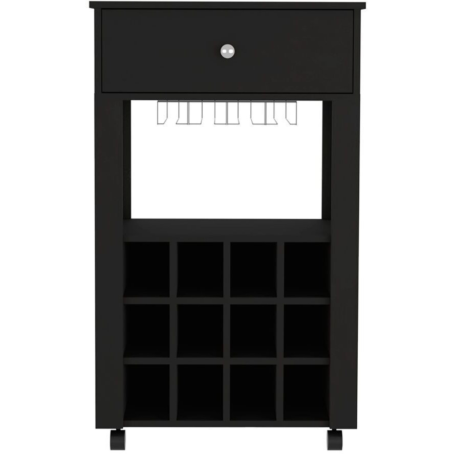 Ace Bar Cart Twelve Built-In Wine Rack Four Legs One Open Shelf(D0102H2R09W)
