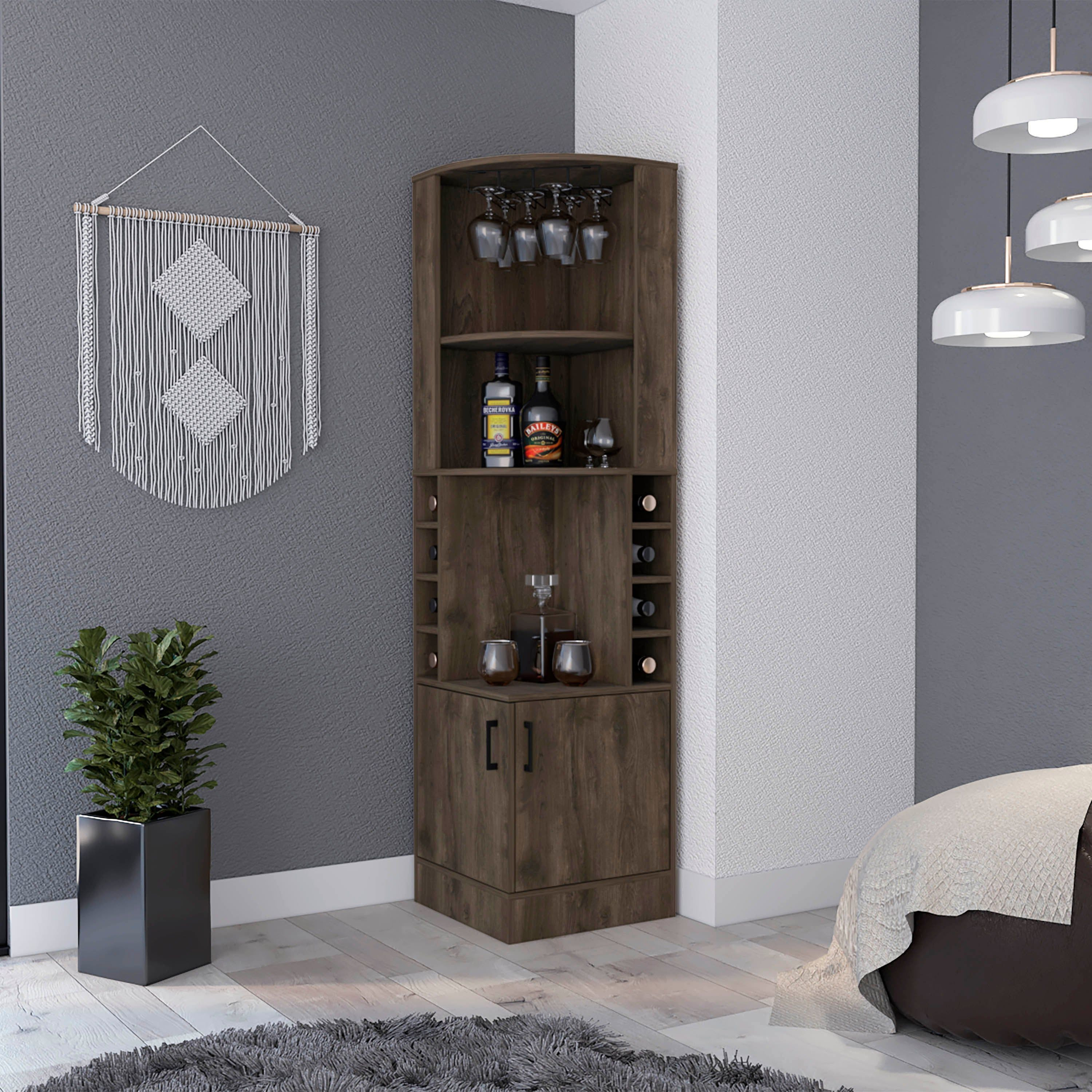 Seattle Bar Cabinet Eight Bottle Cubbies Two Large Open Shelves(D0102H2R06V)