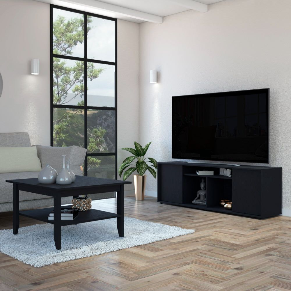 Montreal 2 Piece Living Room Set  Coffee Table + Tv Stand  Black(D0102H2Bc4Y)