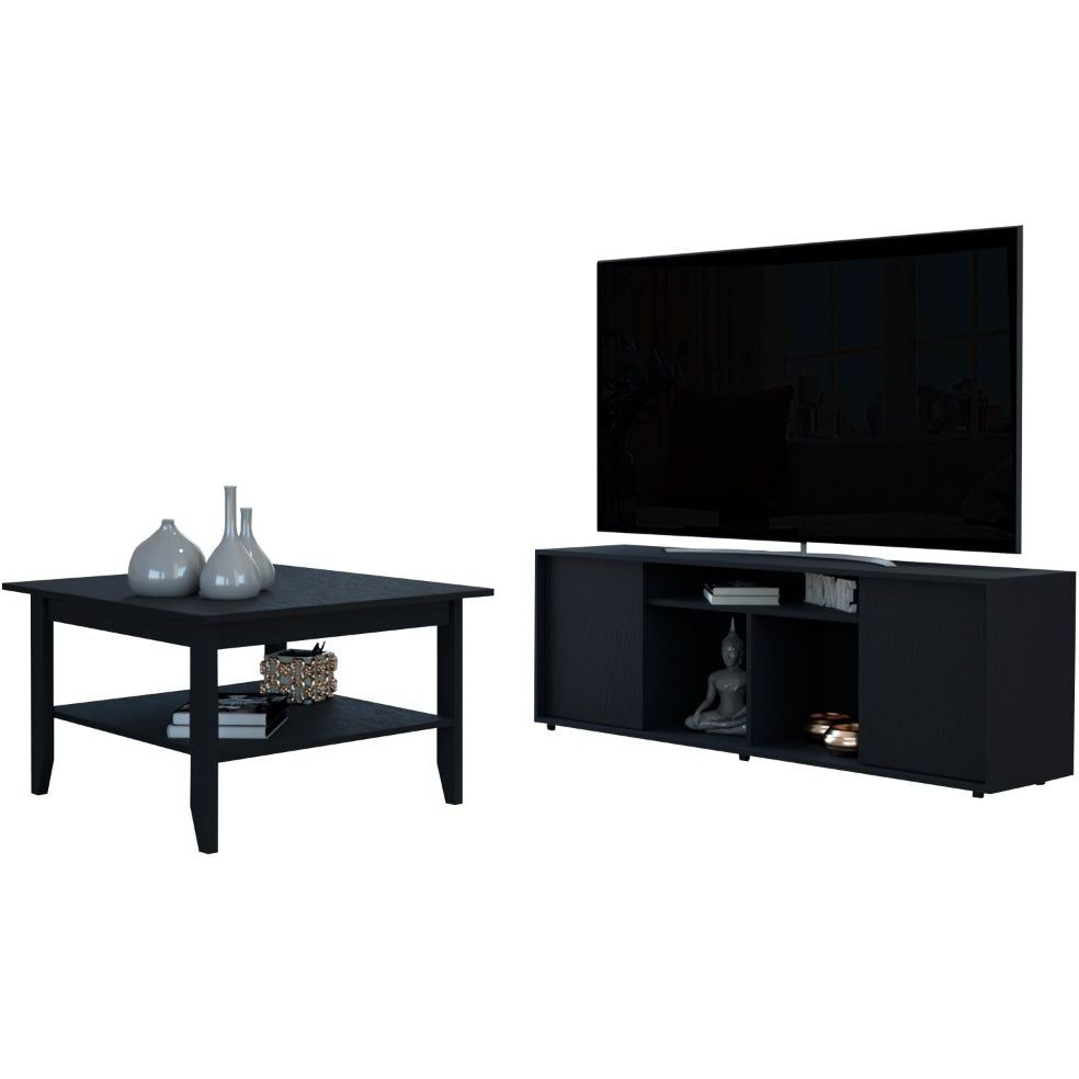 Montreal 2 Piece Living Room Set  Coffee Table + Tv Stand  Black(D0102H2Bc4Y)
