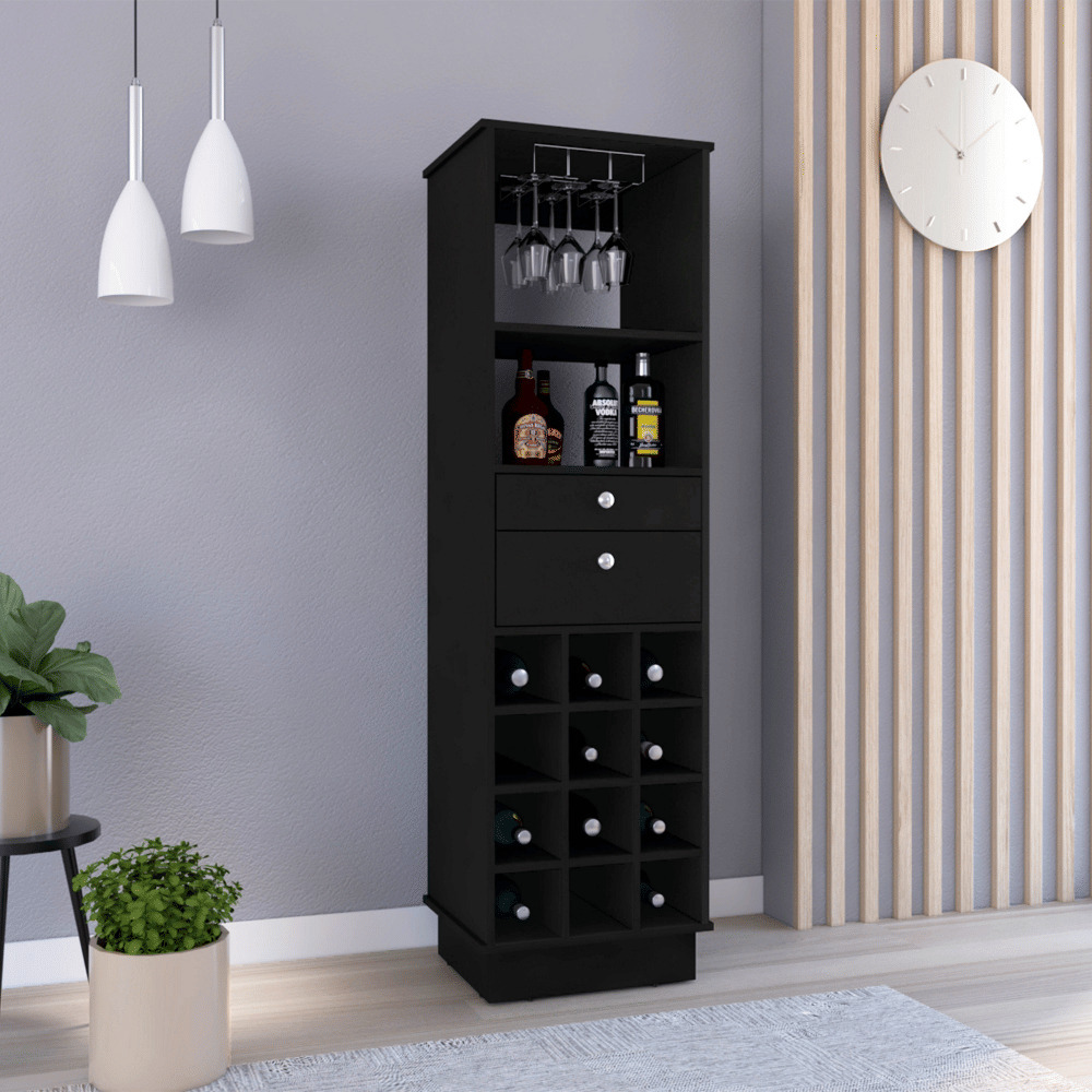 Bar Cabinet Bureck  Two Drawers  Twelve Wine Cubbies  Black Wengue Finish(D0102Hge6Gy)