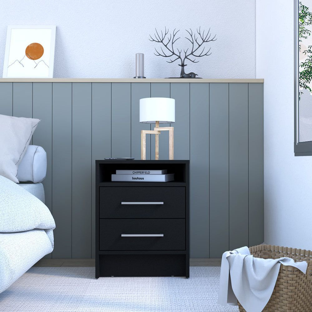 Nightstand Cartiz  Two Drawers  Black Wengue Finish(D0102Hge6Qa)