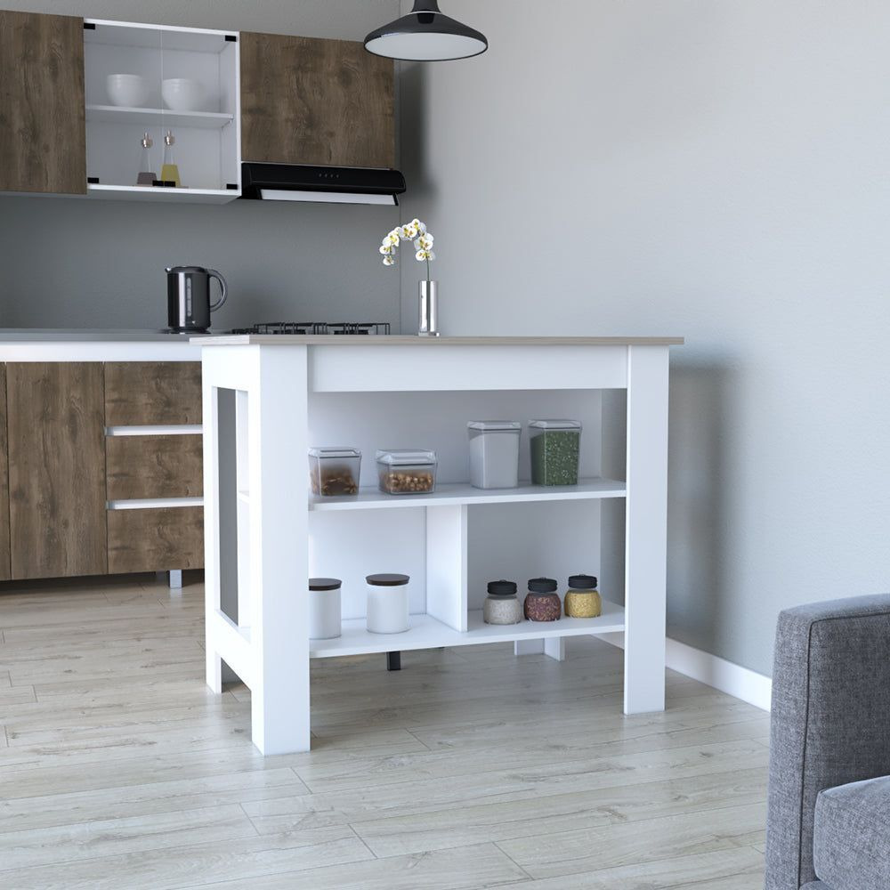 Kitchen Island Antibacterial Dozza  Three Shelves  Light Gray  White Finish(D0102Hge1Fy)
