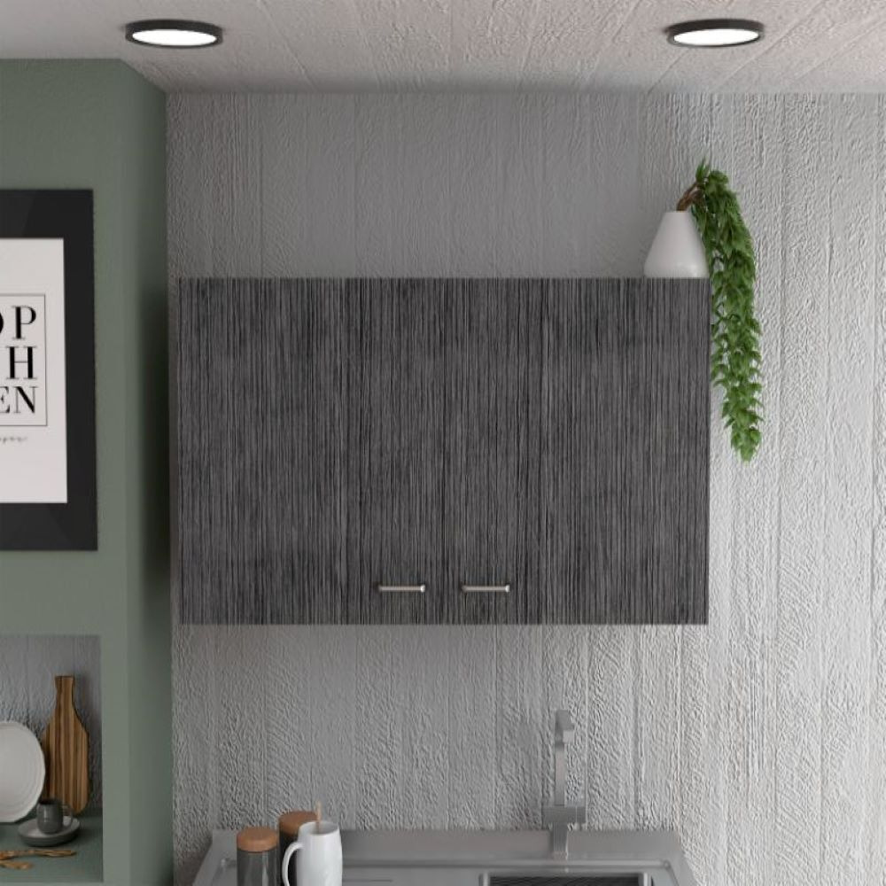Wall Cabinet Toran  Two Shelves  Double Door  White  Smokey Oak Finish(D0102Hgedwa)