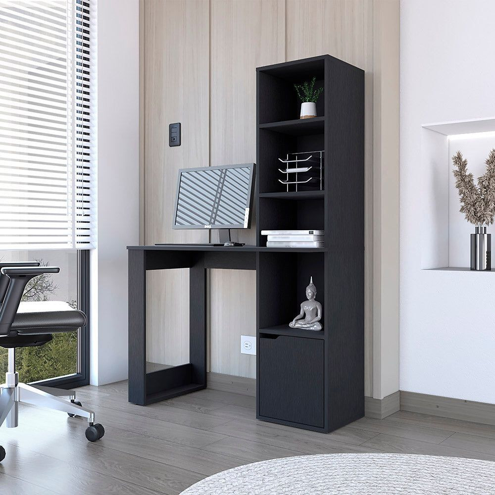 Office Desk Aragon With Four-Tier Bookcase And Lower Cabinet  Black Wengue Finish(D0102Hgem07)