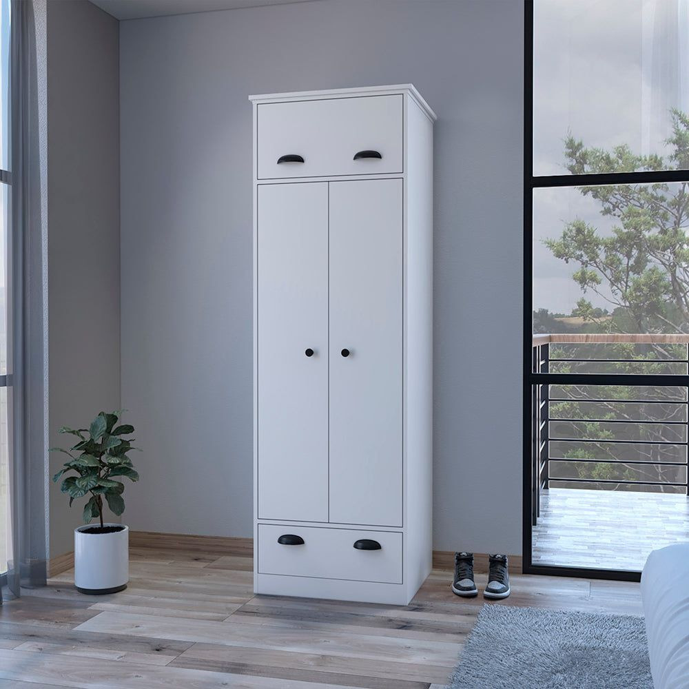 Armoire With Two-Doors Dumas  Top Hinged Drawer And 1-Drawer  White Finish(D0102Hgem2U)