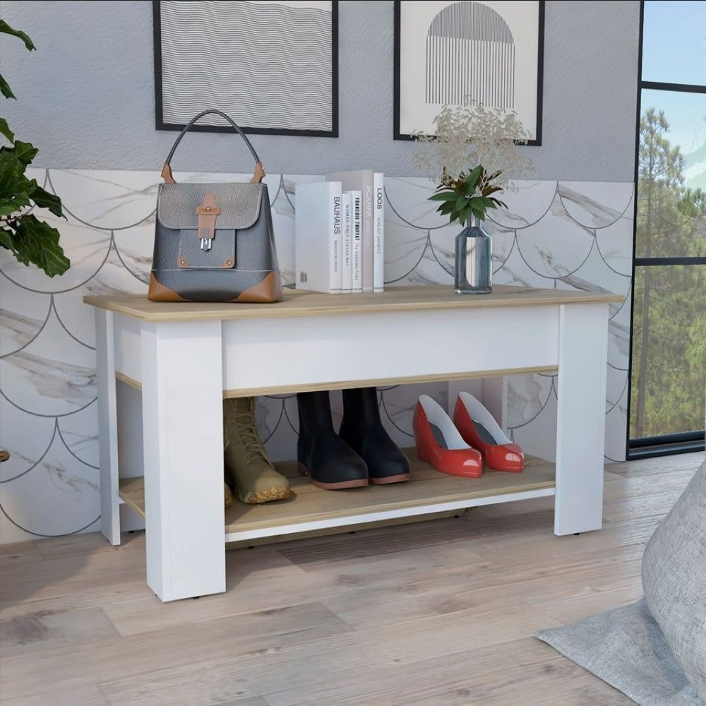 Storage Table Polgon  Extendable Table Shelf  Lower Shelf  Light Oak  White Finish(D0102Hged7G)