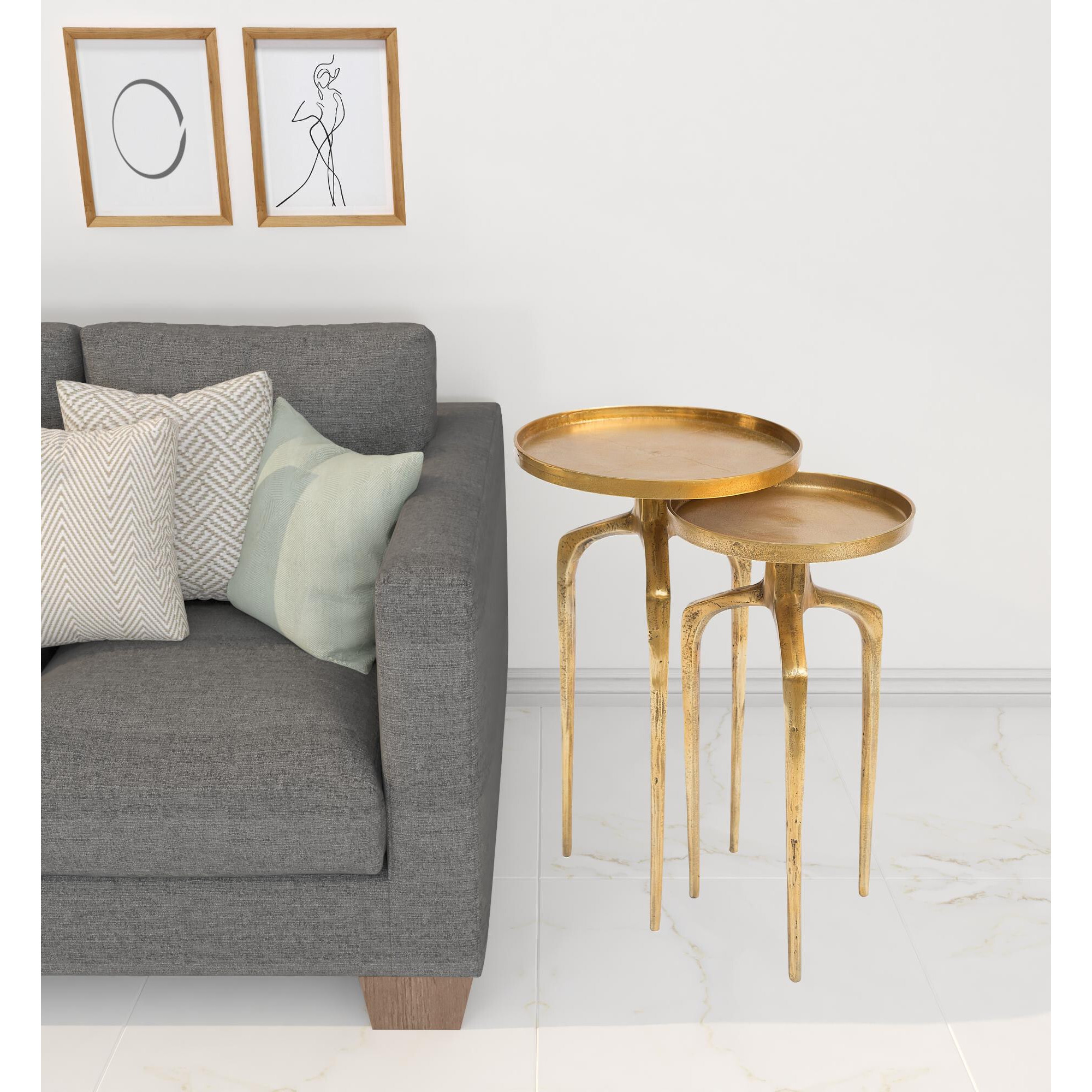 Set Of Two 13 Gold Nested Tables