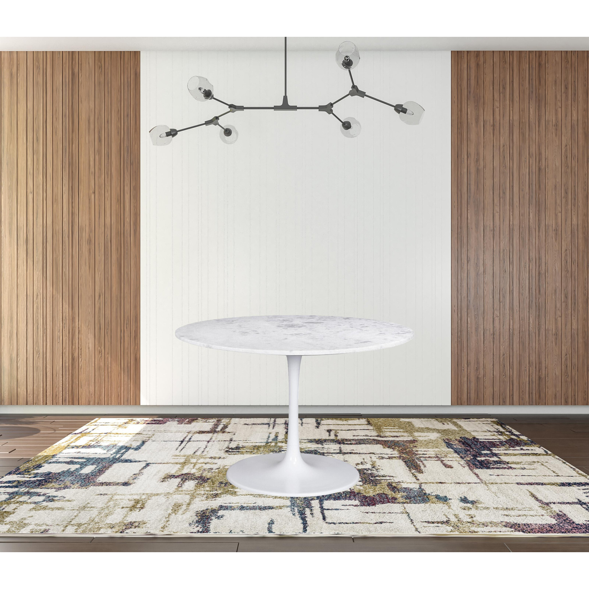 47 White Rounded Marble And Steel Dining Table