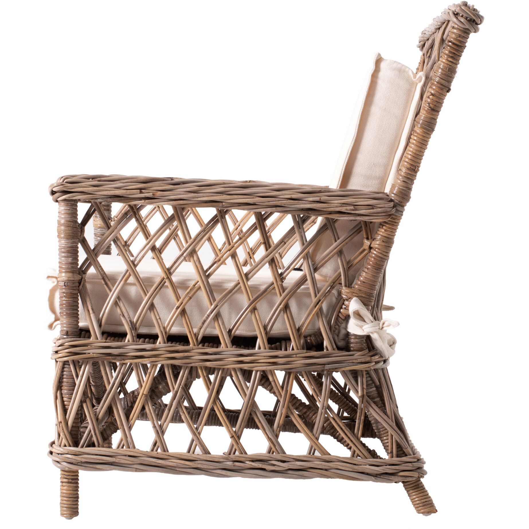 Set Of Two Lattice Wicker Arm Chairs With Two Cushions