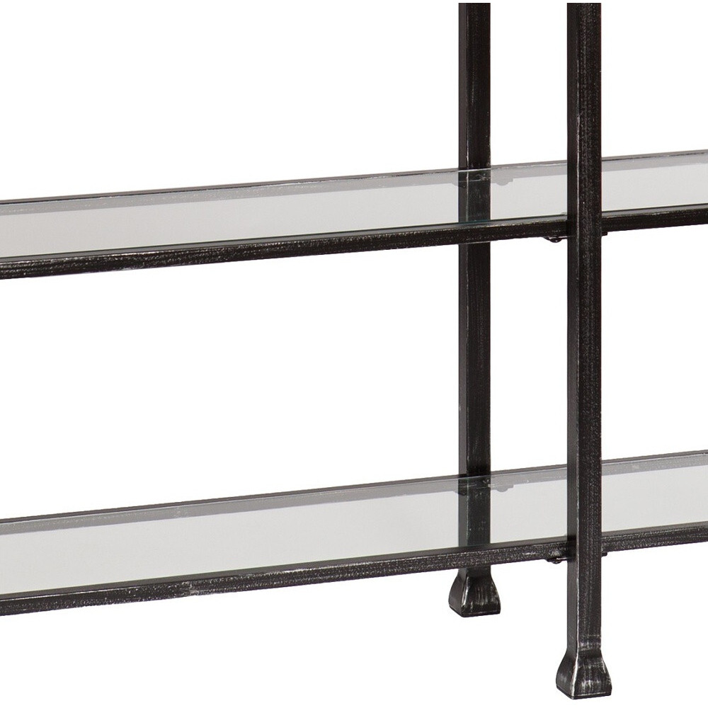 49 Clear And Black Glass Distressed Floor Shelf Console Table With Storage
