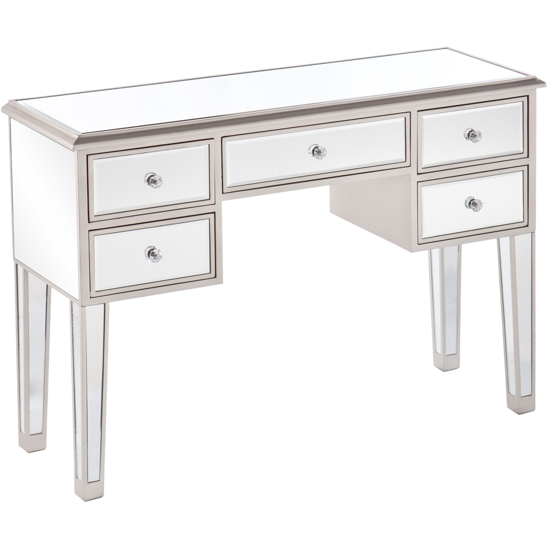 43 Silver Mirrored Glass Console Table With Storage
