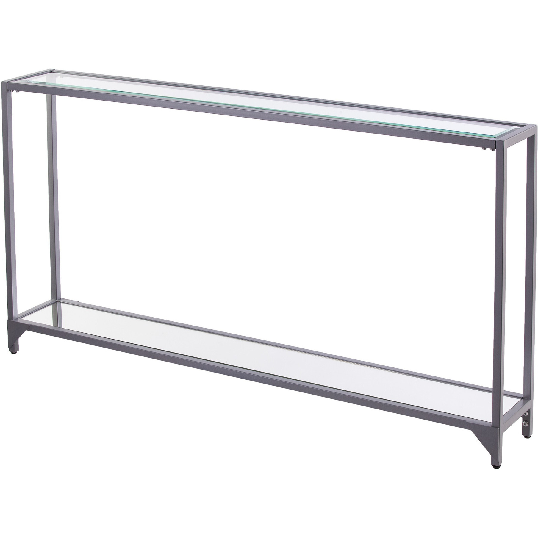 56 Clear And Silver Glass Mirrored Floor Shelf Console Table With Storage