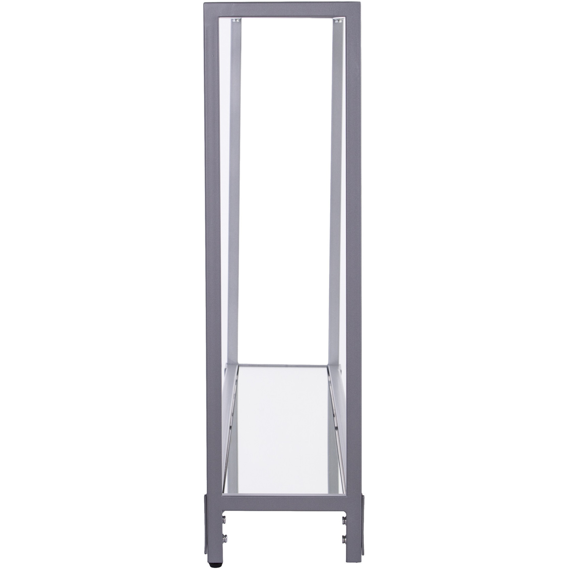 56 Clear And Silver Glass Mirrored Floor Shelf Console Table With Storage