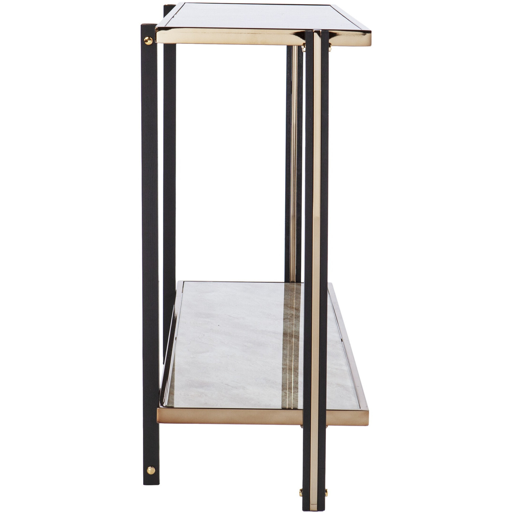 50 Smoky Black And Champagne Glass Mirrored Floor Shelf Console Table With Storage