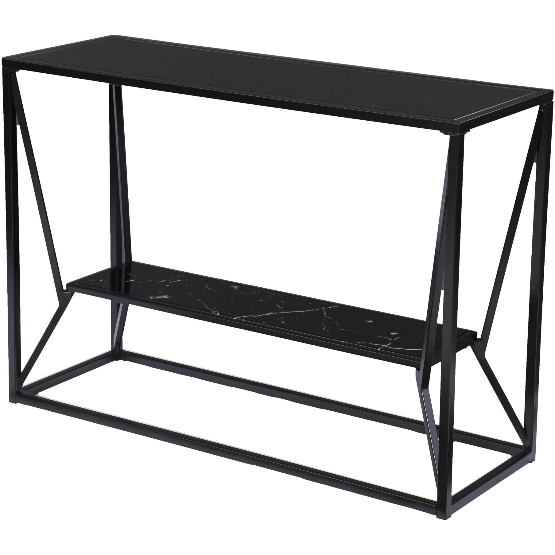 42 Black Glass Frame Console Table With Storage