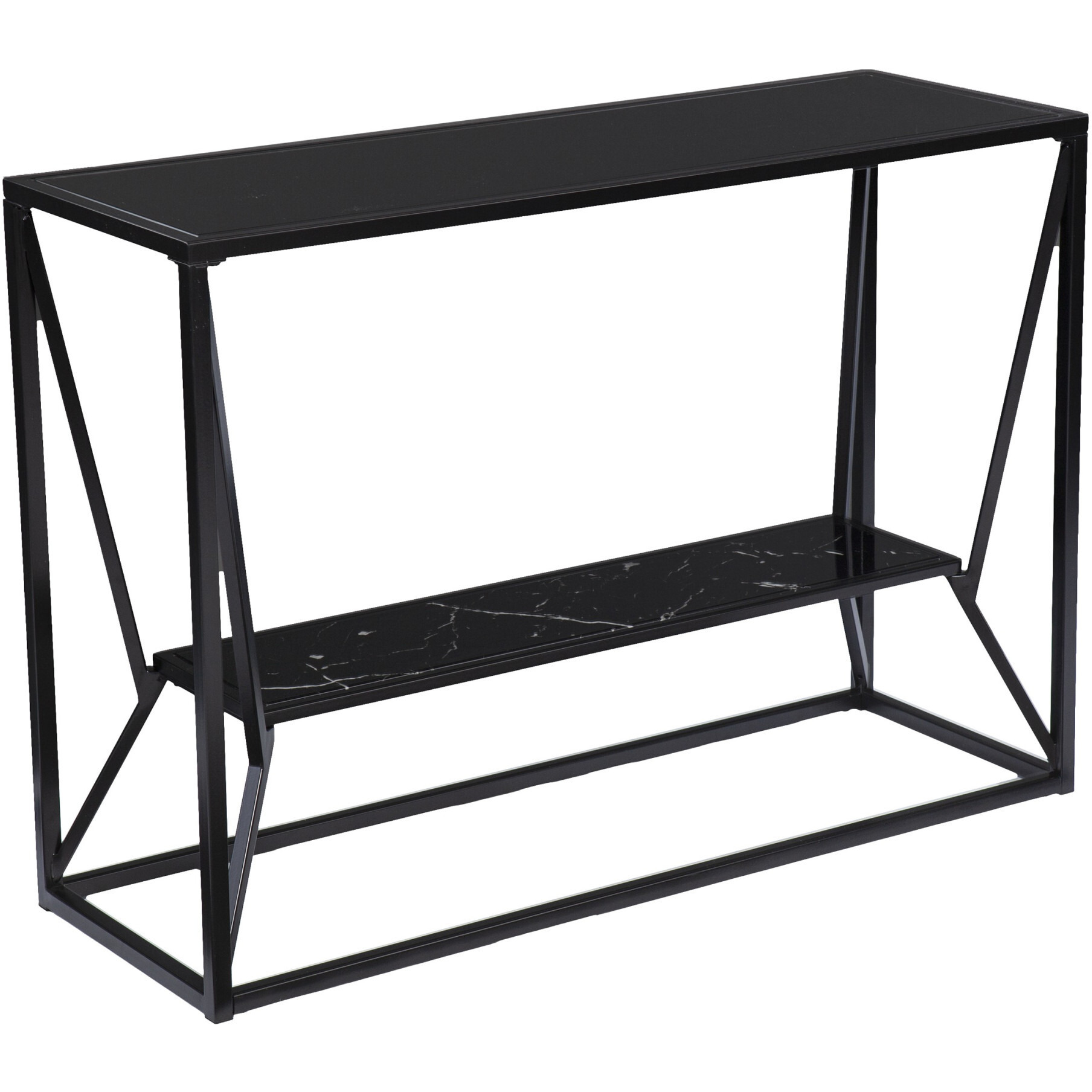 42 Black Glass Frame Console Table With Storage