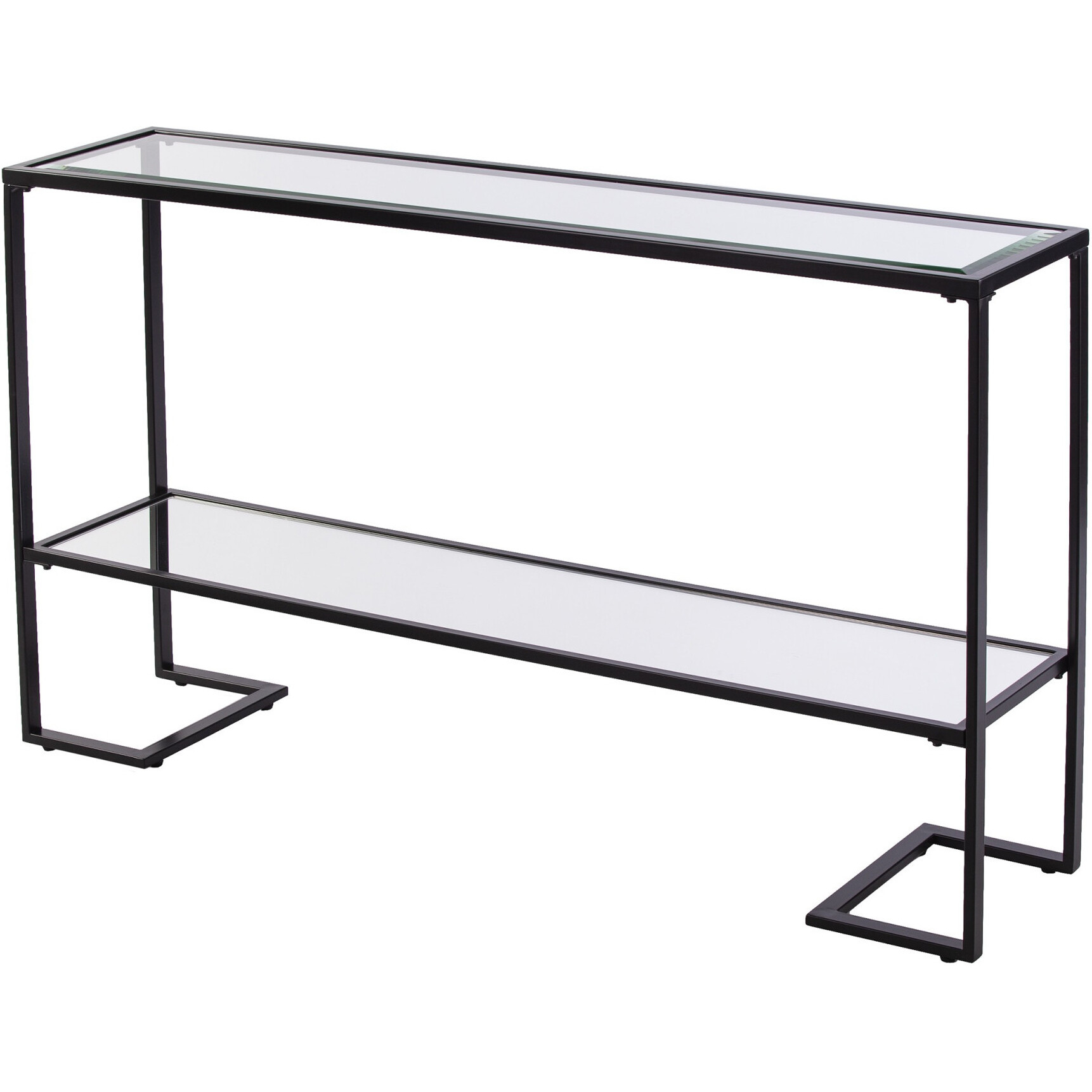 52 Clear And Black Glass Mirrored Frame Console Table With Storage