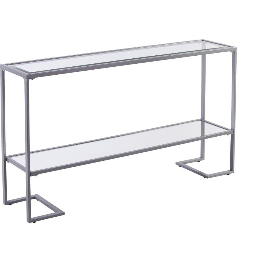 52 Clear And Silver Glass Mirrored Frame Console Table With Storage