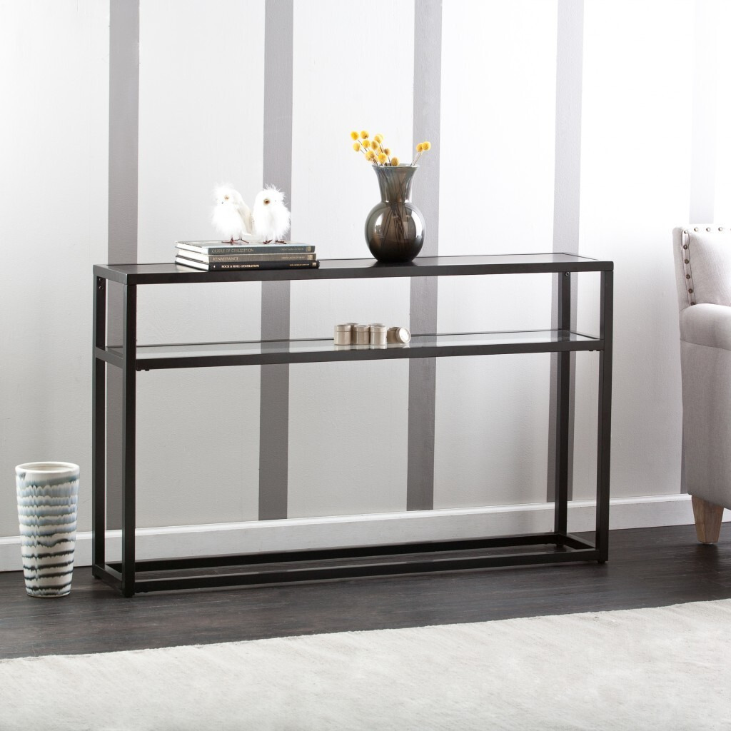 50 Black Glass Frame Console Table With Storage