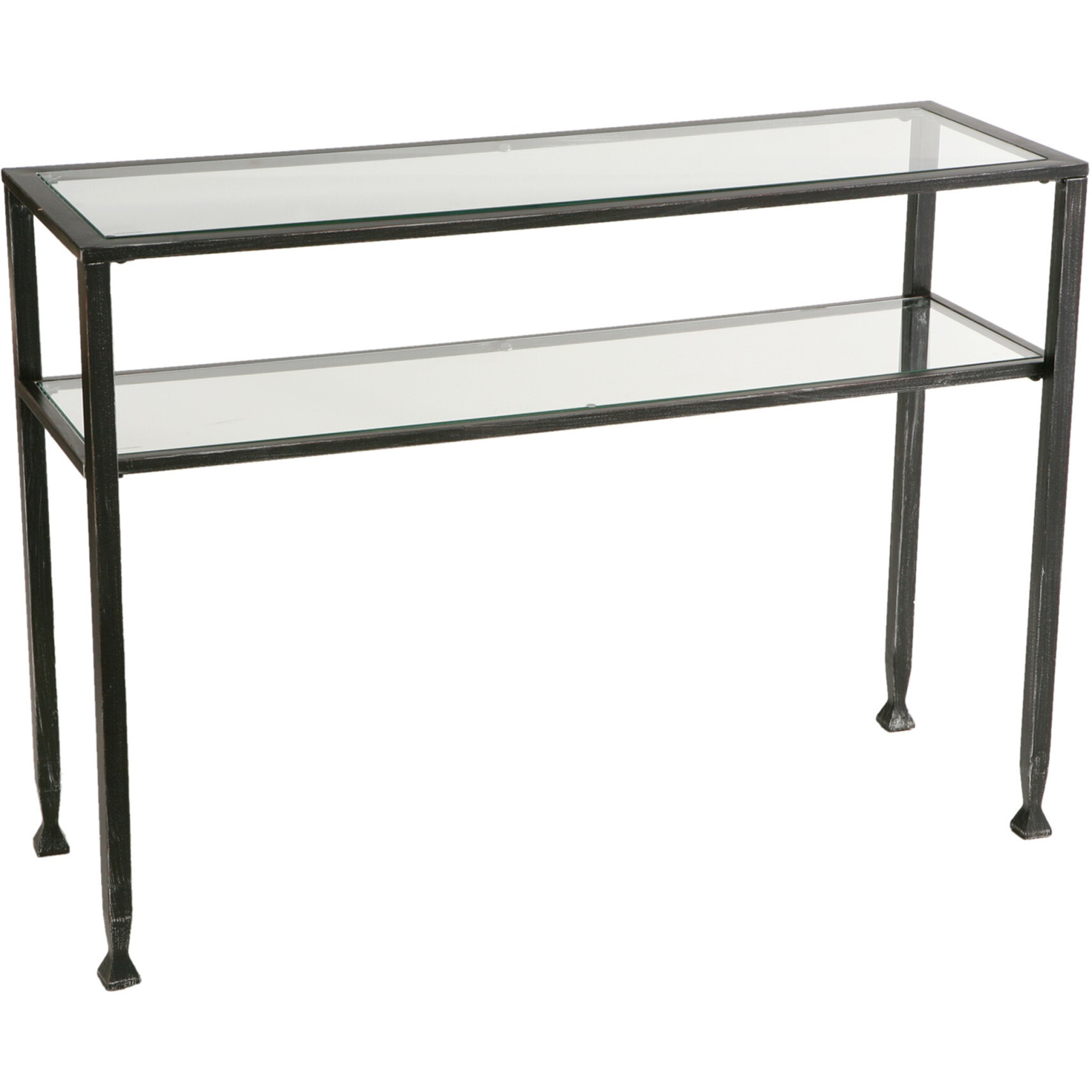 43 Clear And Black And Silver Glass Distressed Console Table With Storage