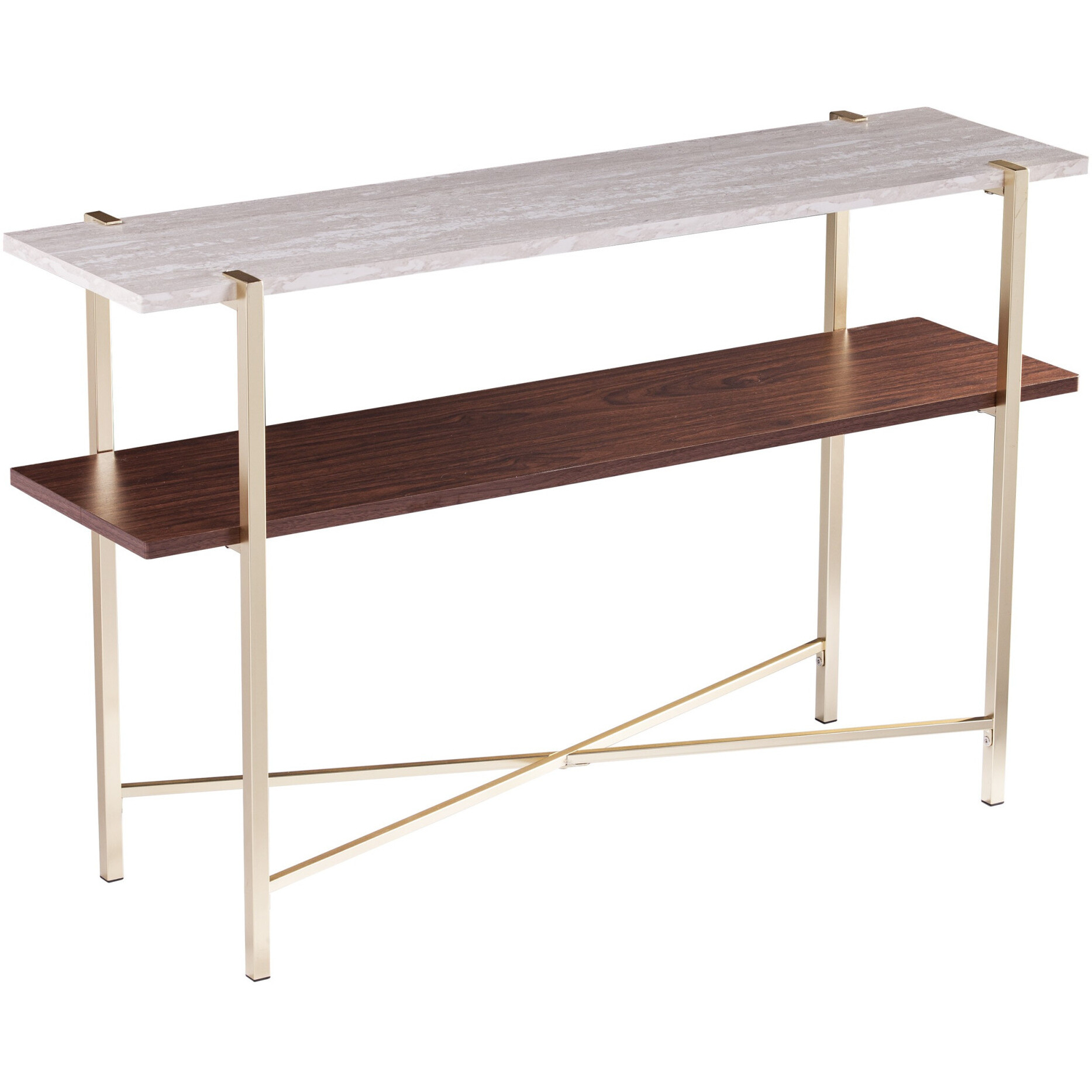 47 Beige And Gold Faux Marble Frame Console Table With Storage