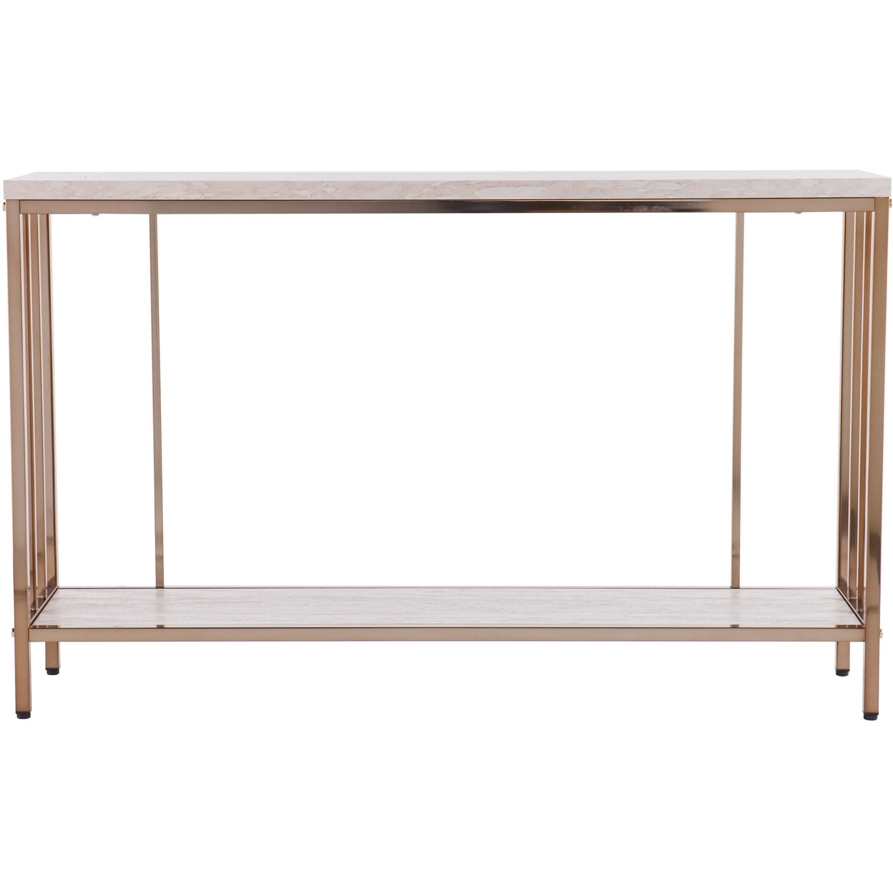 48 Champagne And Gold Faux Stone Floor Shelf Console Table With Storage