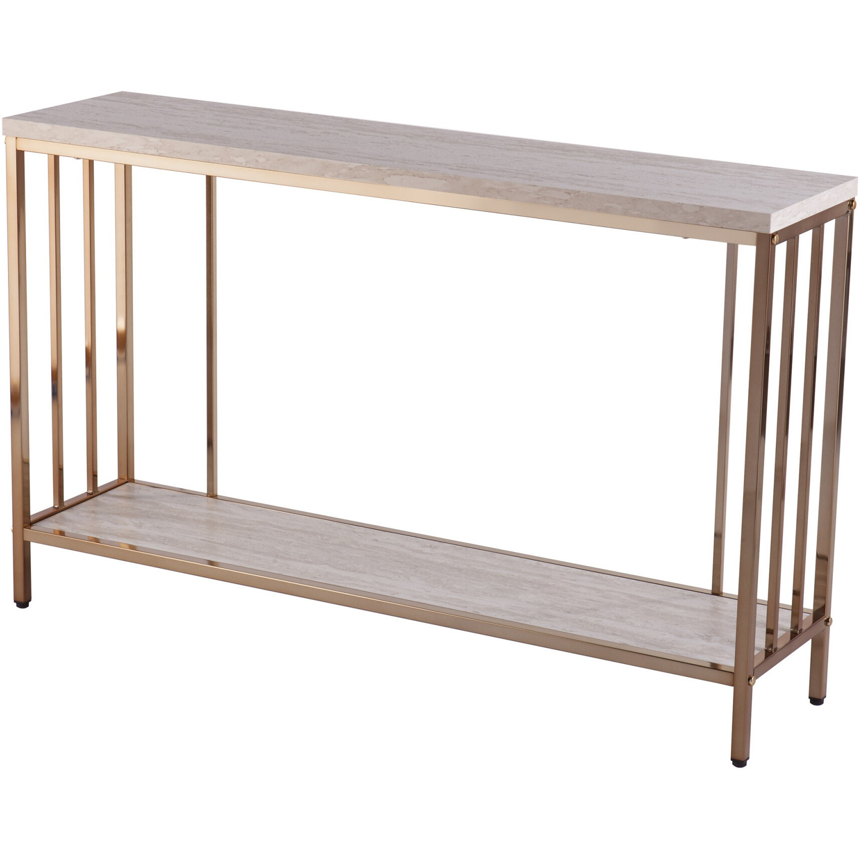 48 Champagne And Gold Faux Stone Floor Shelf Console Table With Storage