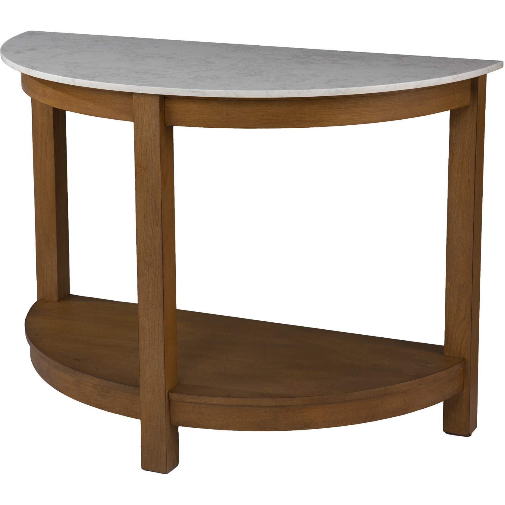 42 White And Natural Faux Marble Half Circle Three Leg Console Table With Storage