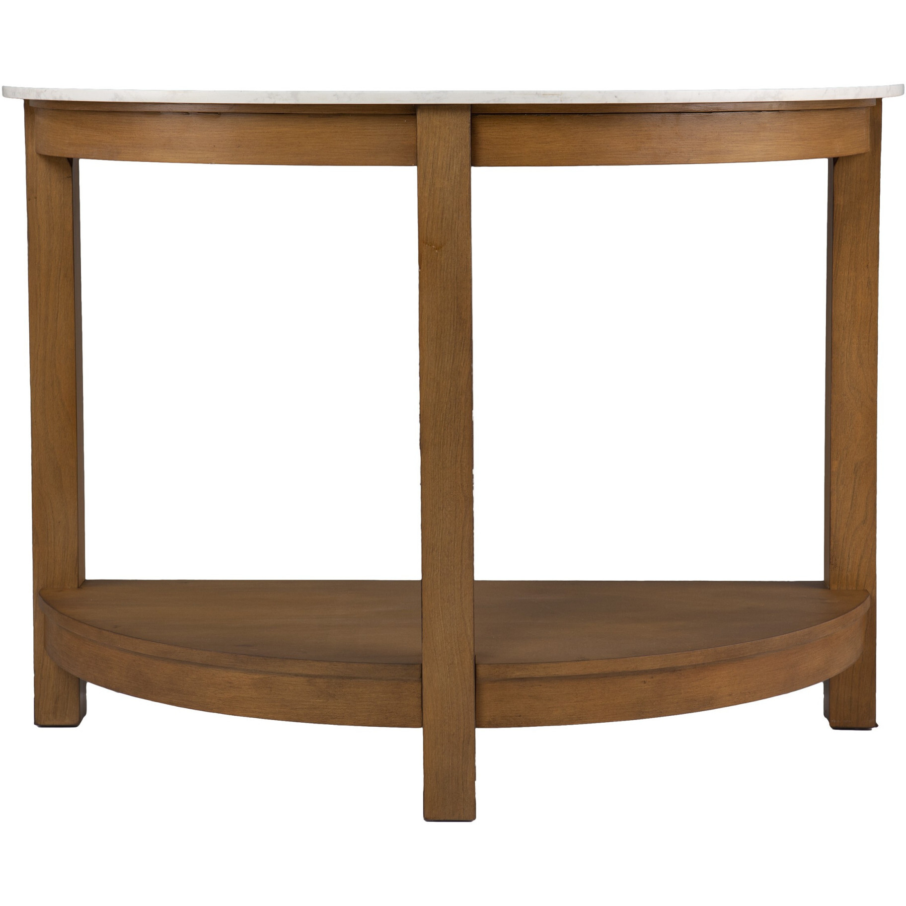 42 White And Natural Faux Marble Half Circle Three Leg Console Table With Storage