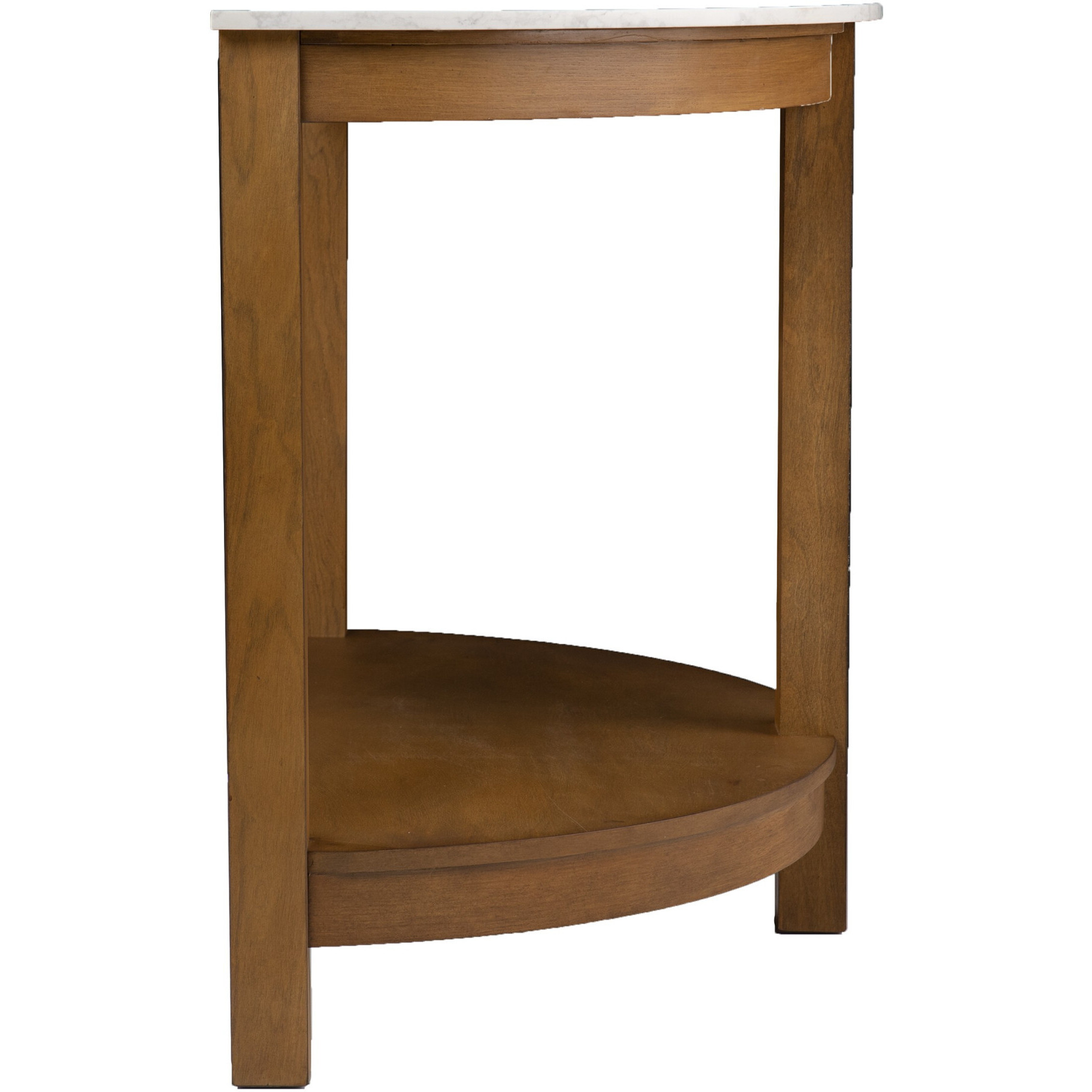 42 White And Natural Faux Marble Half Circle Three Leg Console Table With Storage