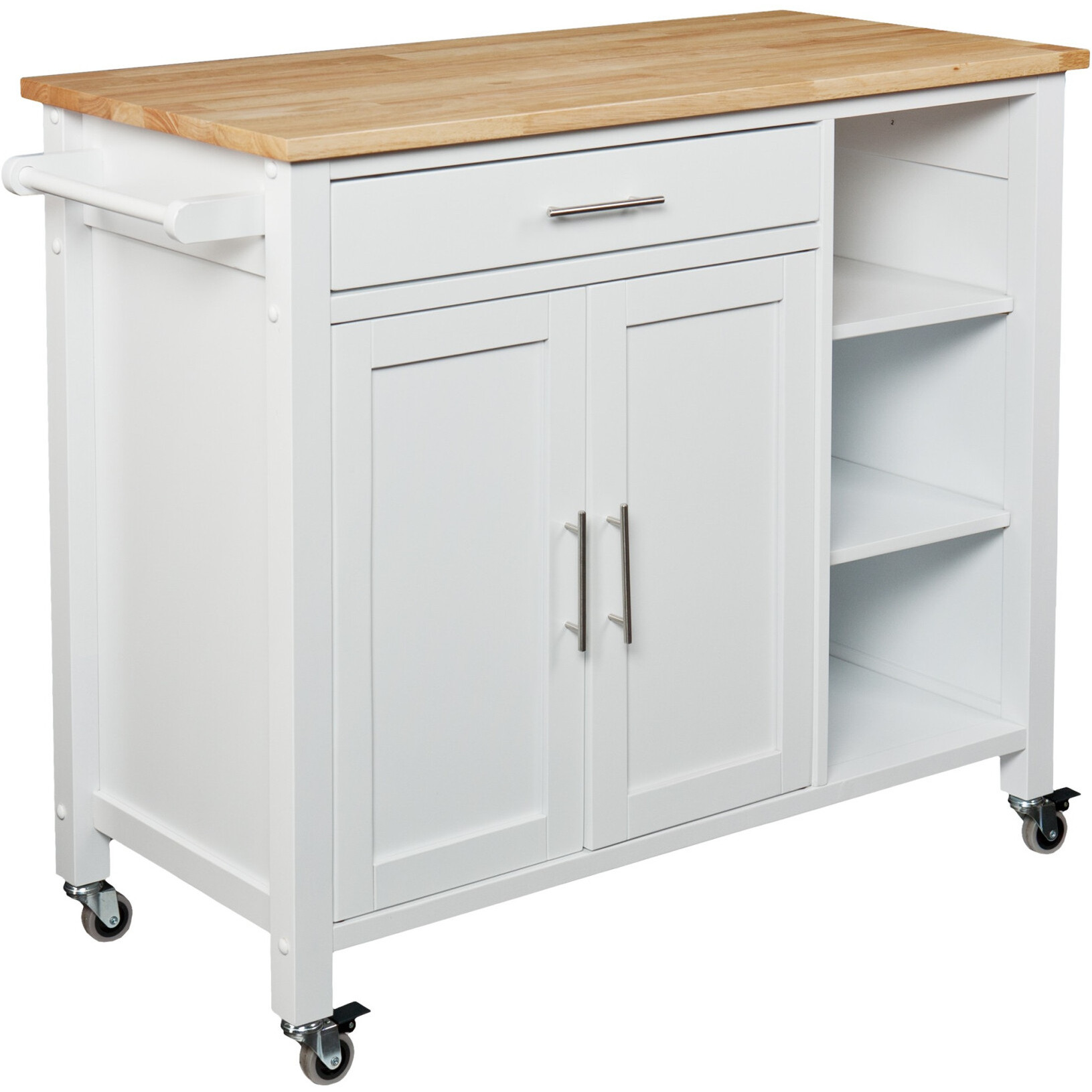 White And Natural 42 Rolling Kitchen Cart With Storage