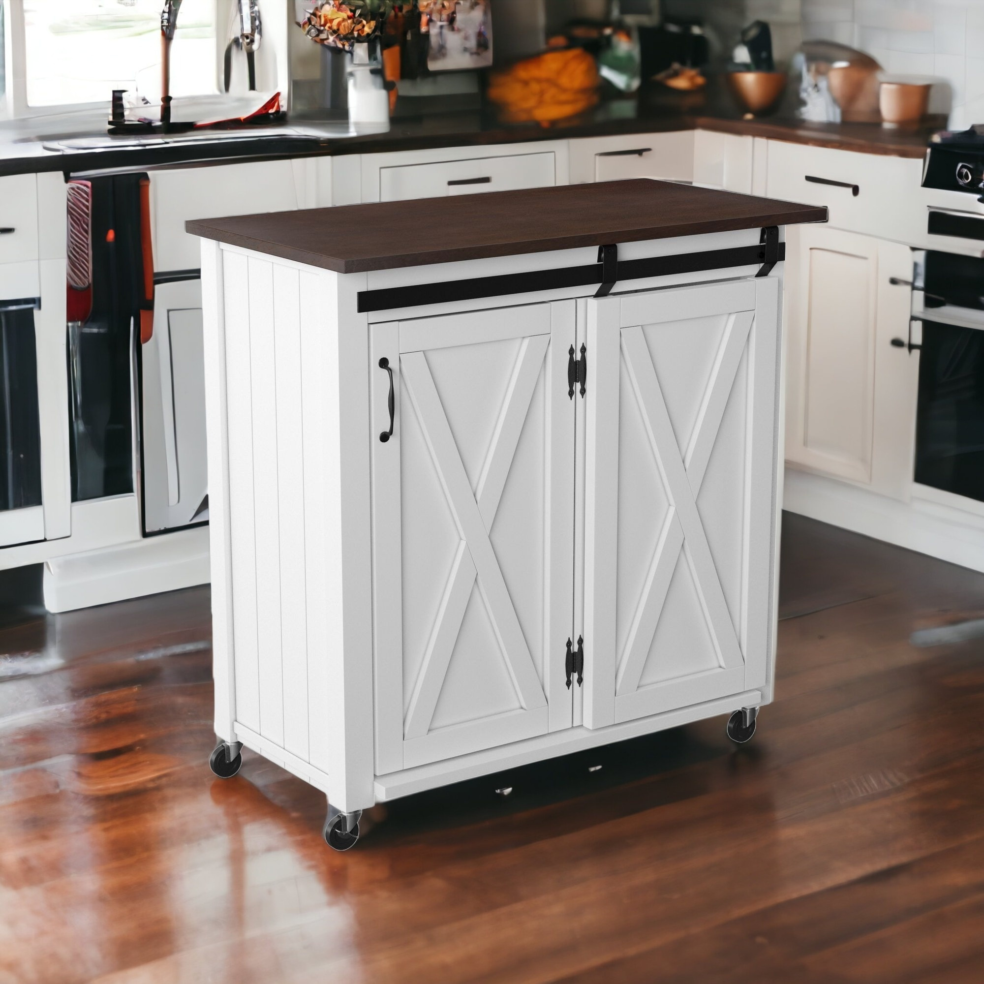 White And Brown 35 Rolling Kitchen Cart