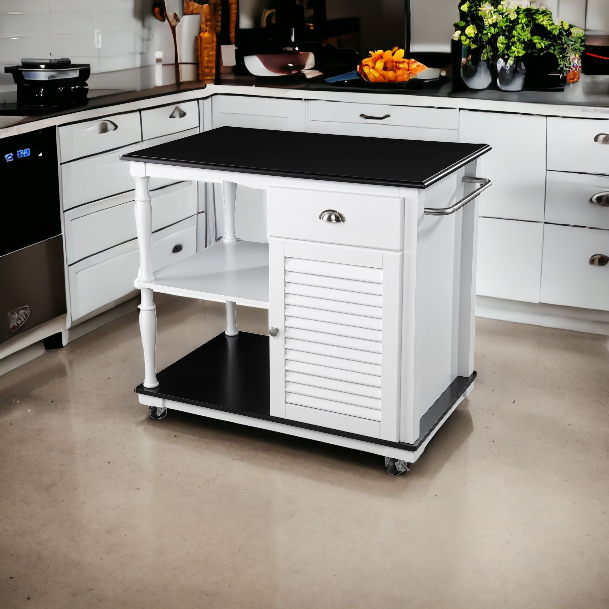 Black And White And Black 39 Rolling Kitchen Island With Storage