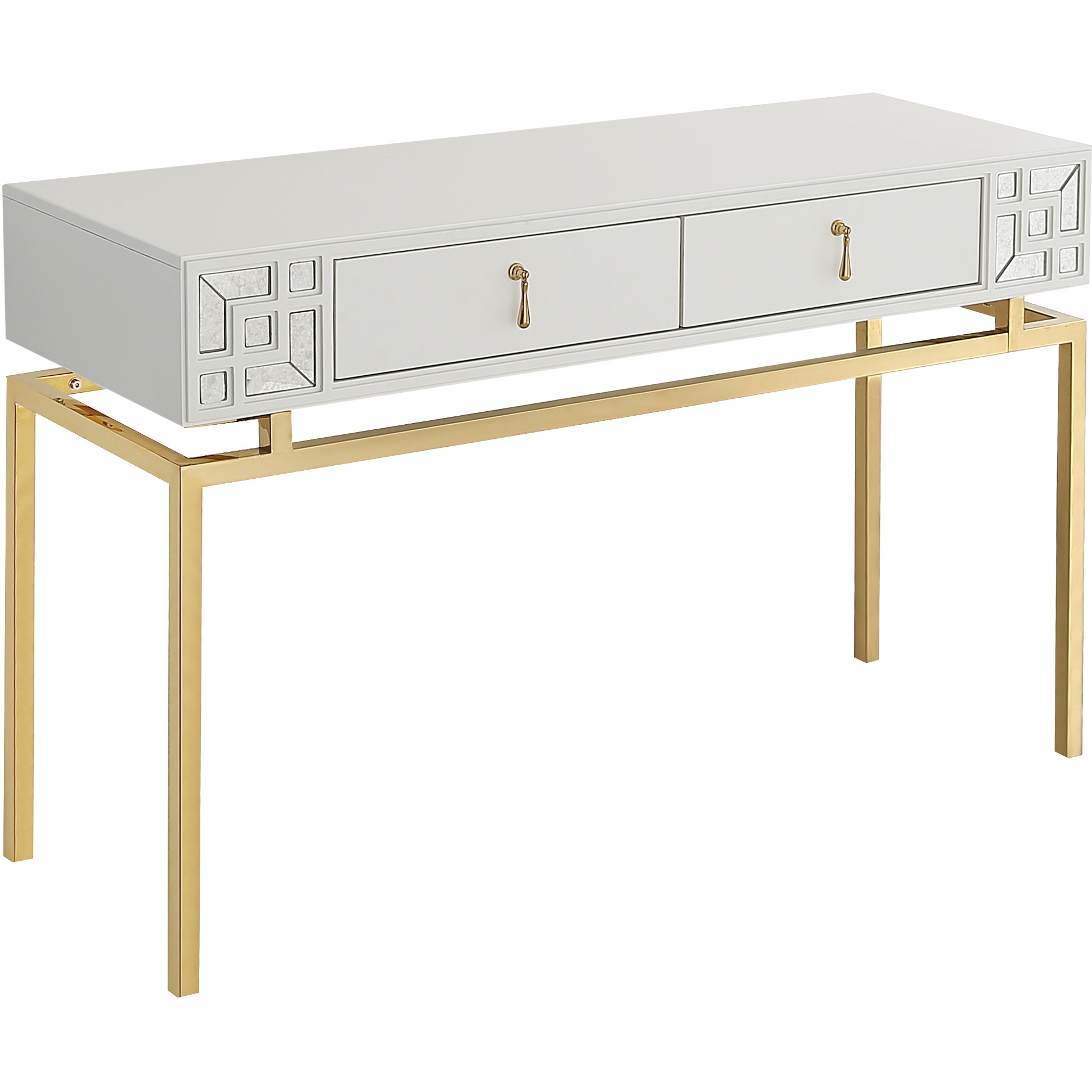 47 White And Gold Wood And Manufactured Wood Blend Mirrored Console Table With Storage