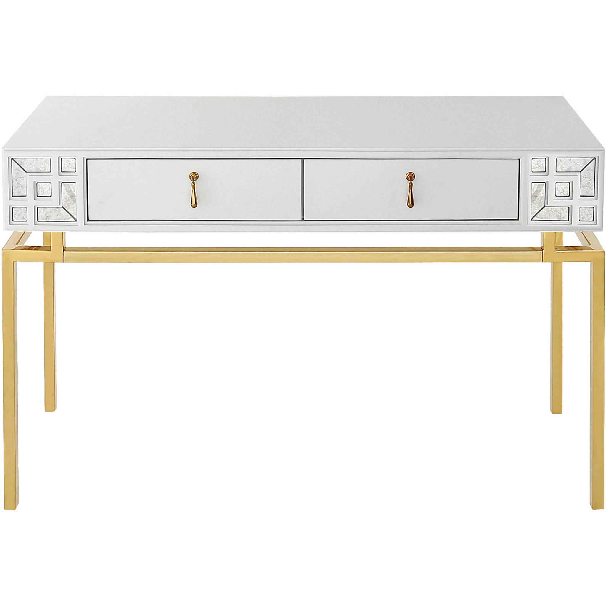 47 White And Gold Wood And Manufactured Wood Blend Mirrored Console Table With Storage