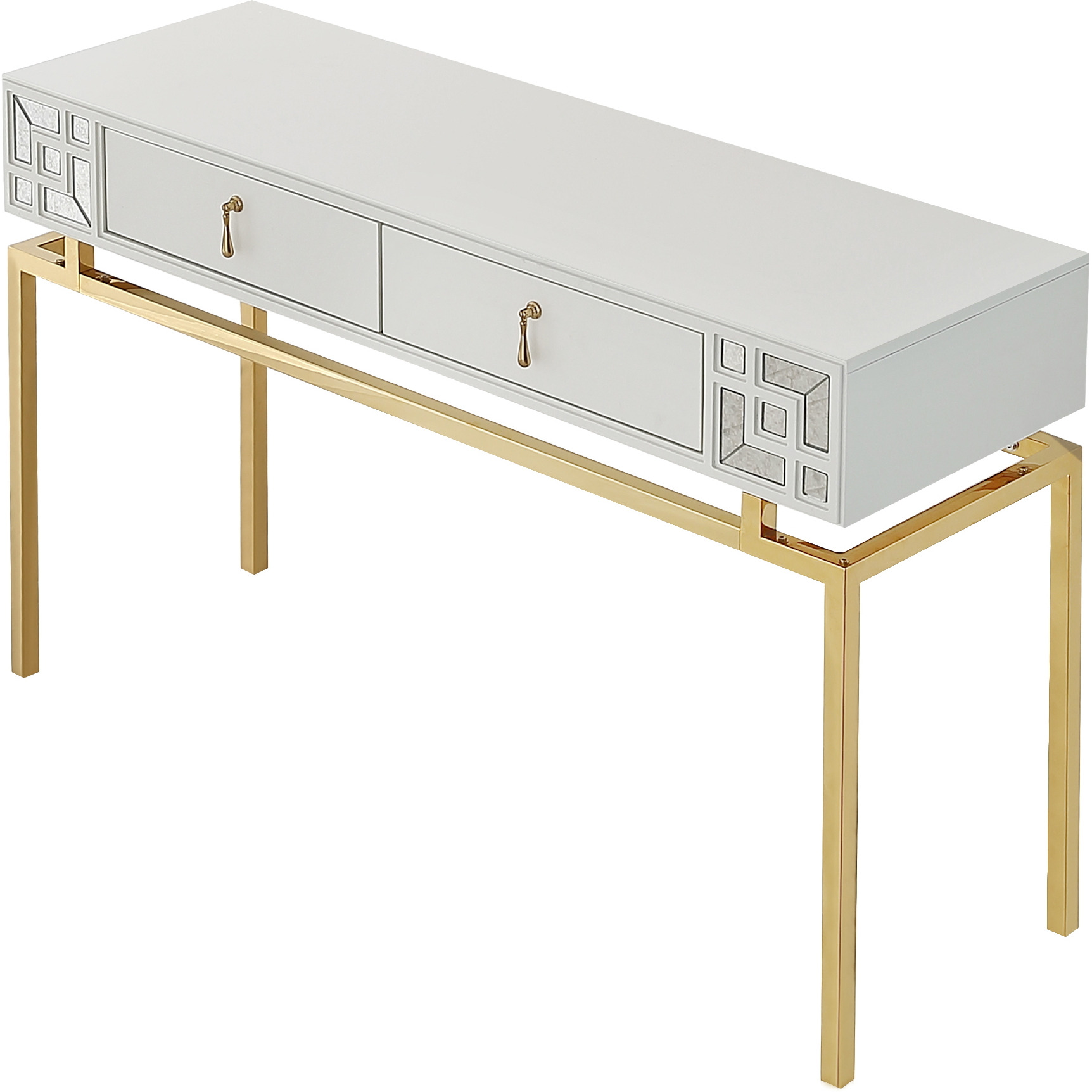 47 White And Gold Wood And Manufactured Wood Blend Mirrored Console Table With Storage