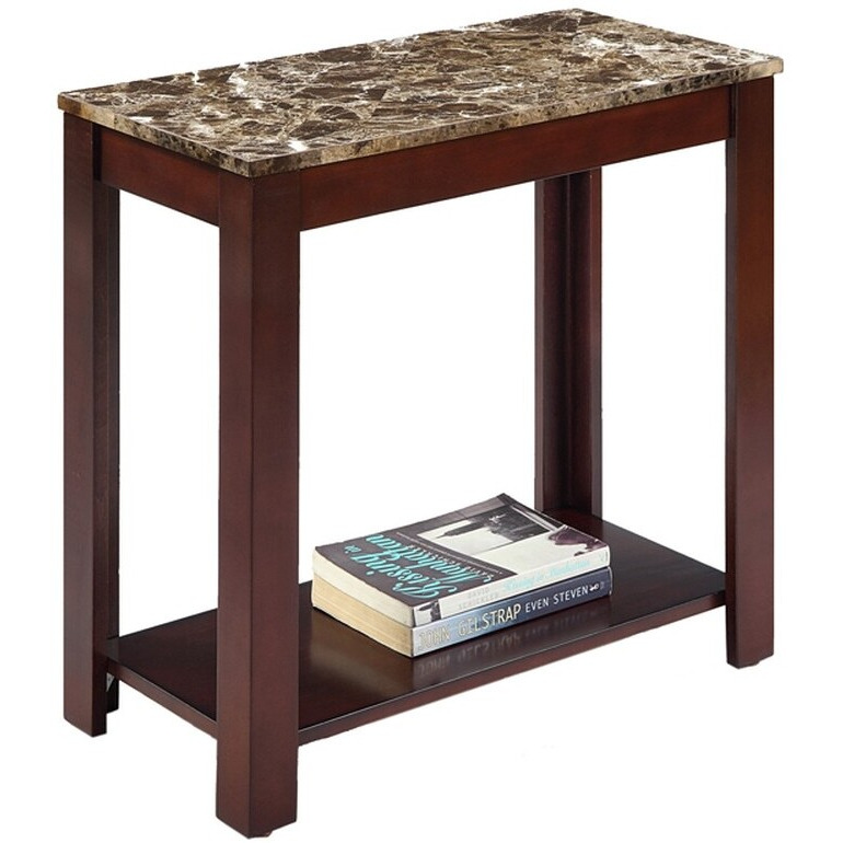 24 Brown Faux Marble End Table With Shelf