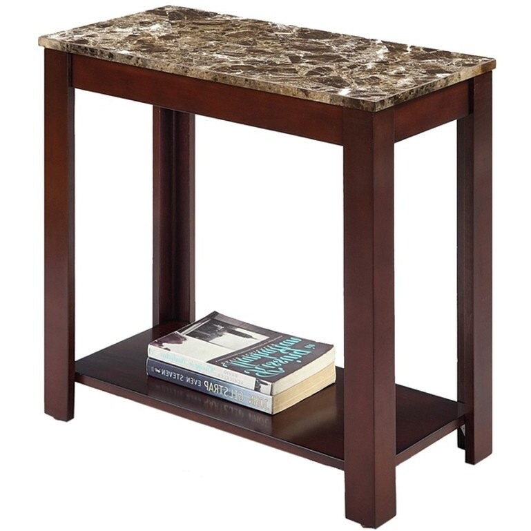 24 Brown Faux Marble End Table With Shelf